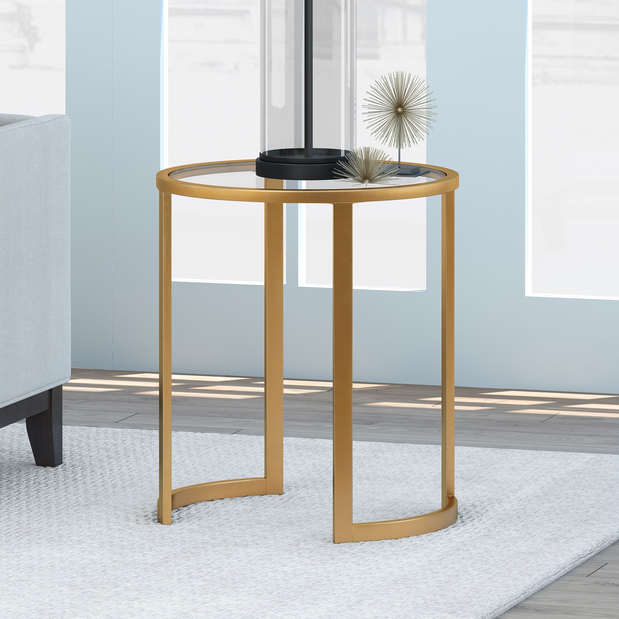 Hailey Home ST0242 Mitera 20.00-Inches W x 22.75-Inches H Brass Glass Round Midcentury End Table Assembly Required