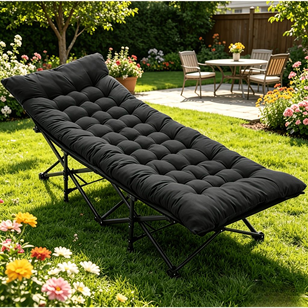 Vkoiyg - Foldable camping bed with mattress sturdy and durable folding bed-Black