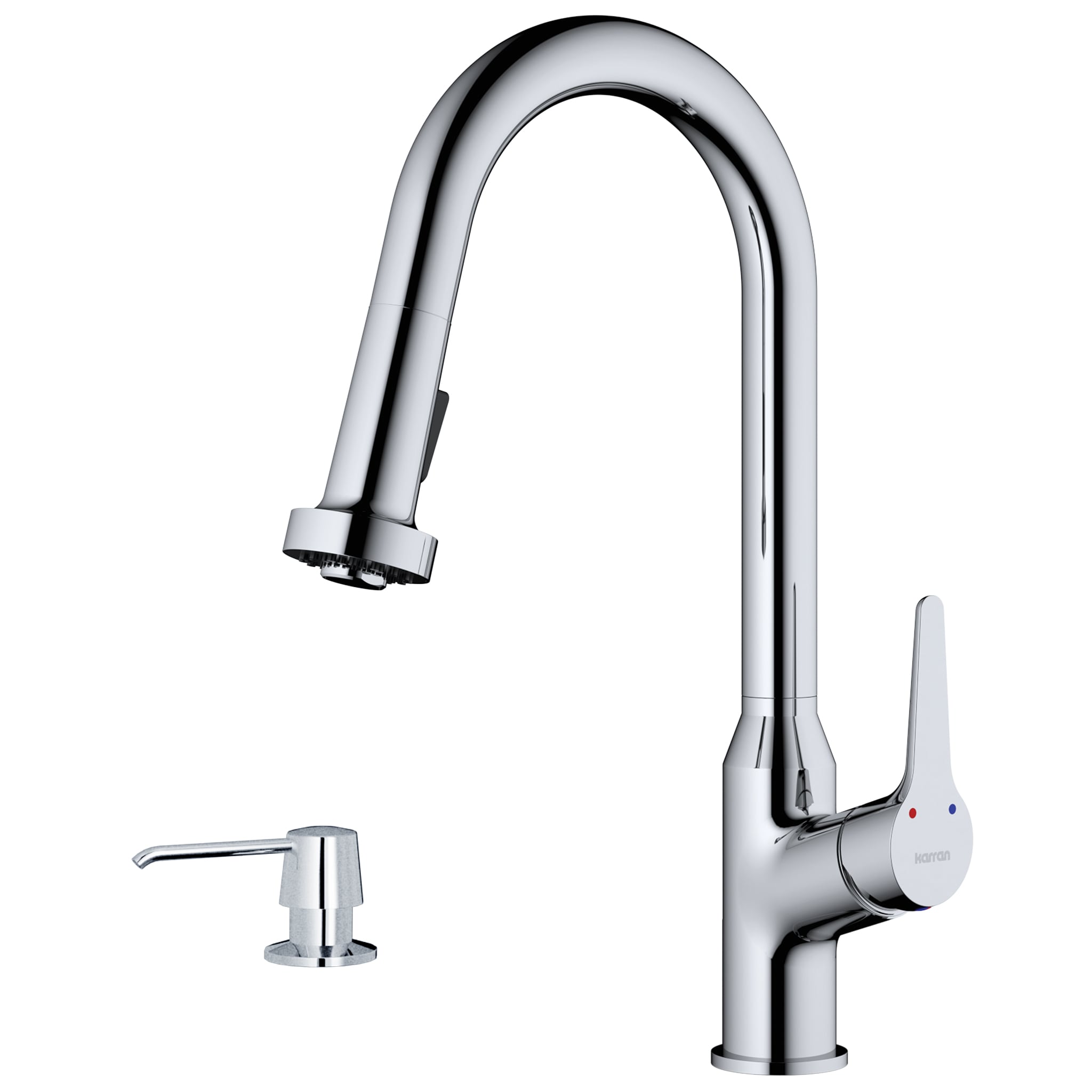 Karran KKF250SD25C Chrome Single Handle Deck-mount Pull-down Kitchen Faucet with Sprayer (Soap Dispenser Included)