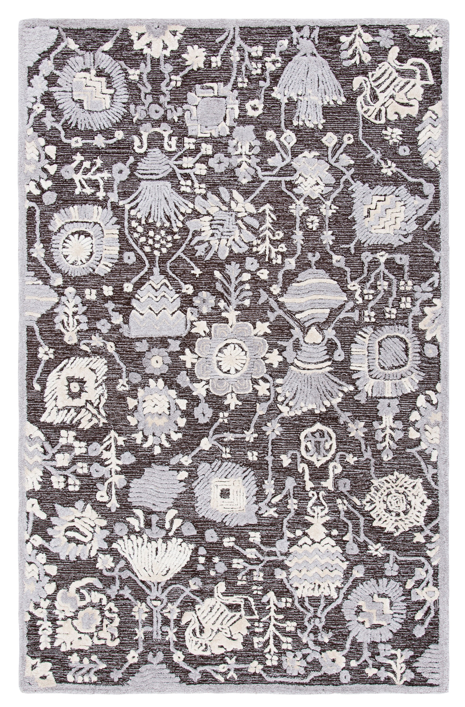 Safavieh GLM569T-5 Glamour Denyse 5 x 8 (ft) Tufted Synthetic Dark Brown/Ivory Rectangular Indoor Floral/Botanical Bohemian/Eclectic Area rug