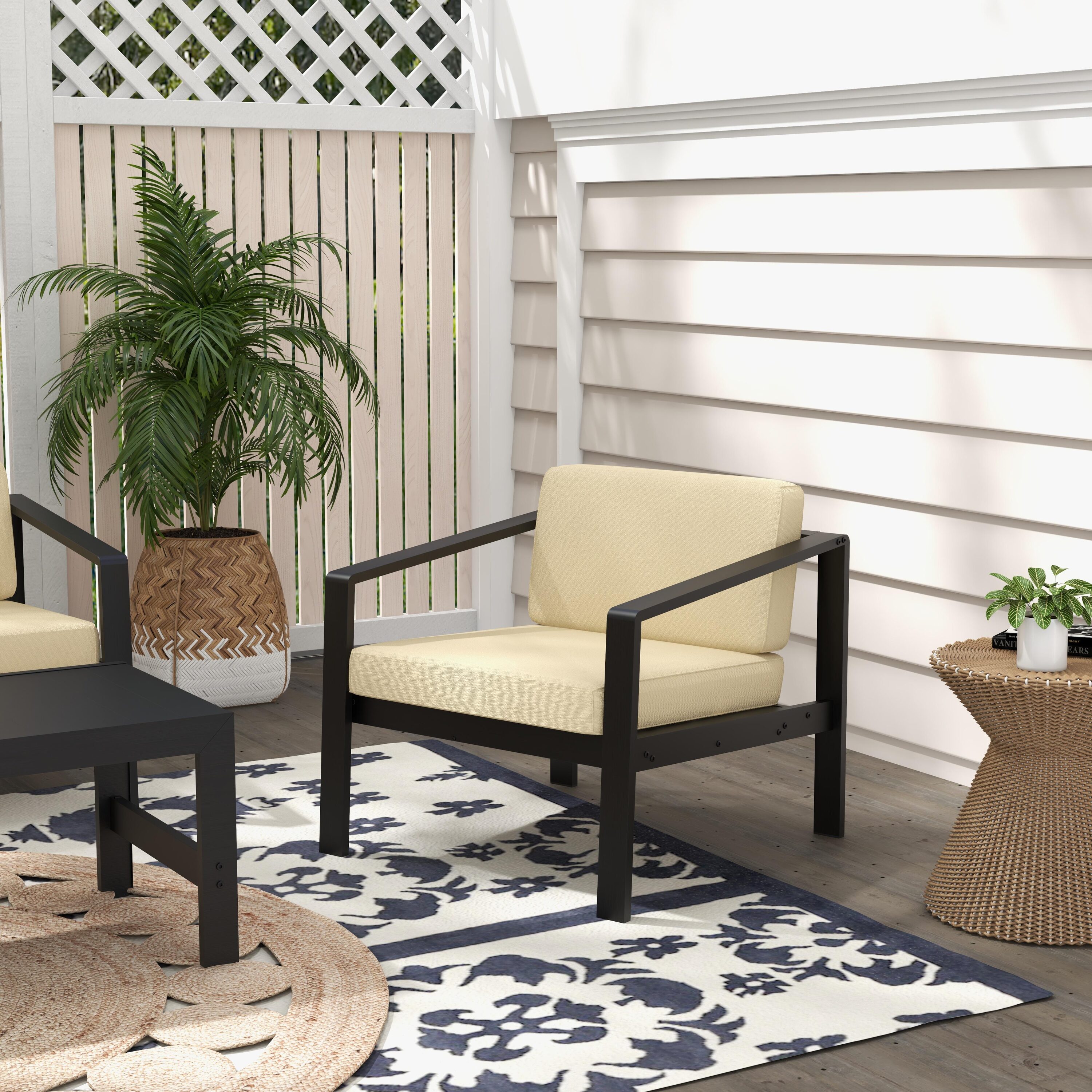 Bayfeve BF-9461BM Patio Chairs Stationary Conversation Chair with Cushioned Seat