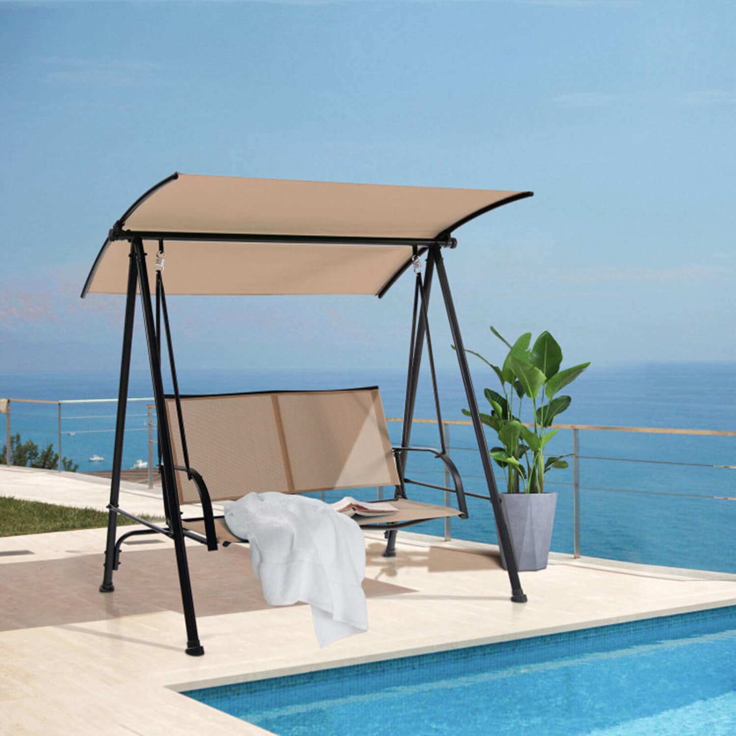 Mondawe MO-NP10403BE 2 -person Beige Steel Outdoor Swing