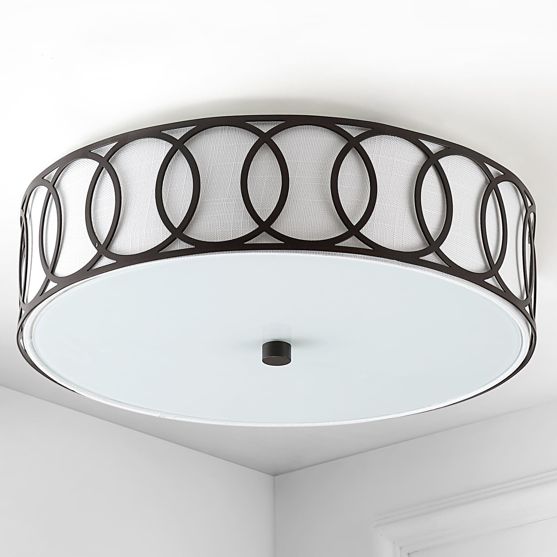 Aubrey Contemporary 15.5" LED Flush Mount in Oil Rubbed Bronze with Linen Shade