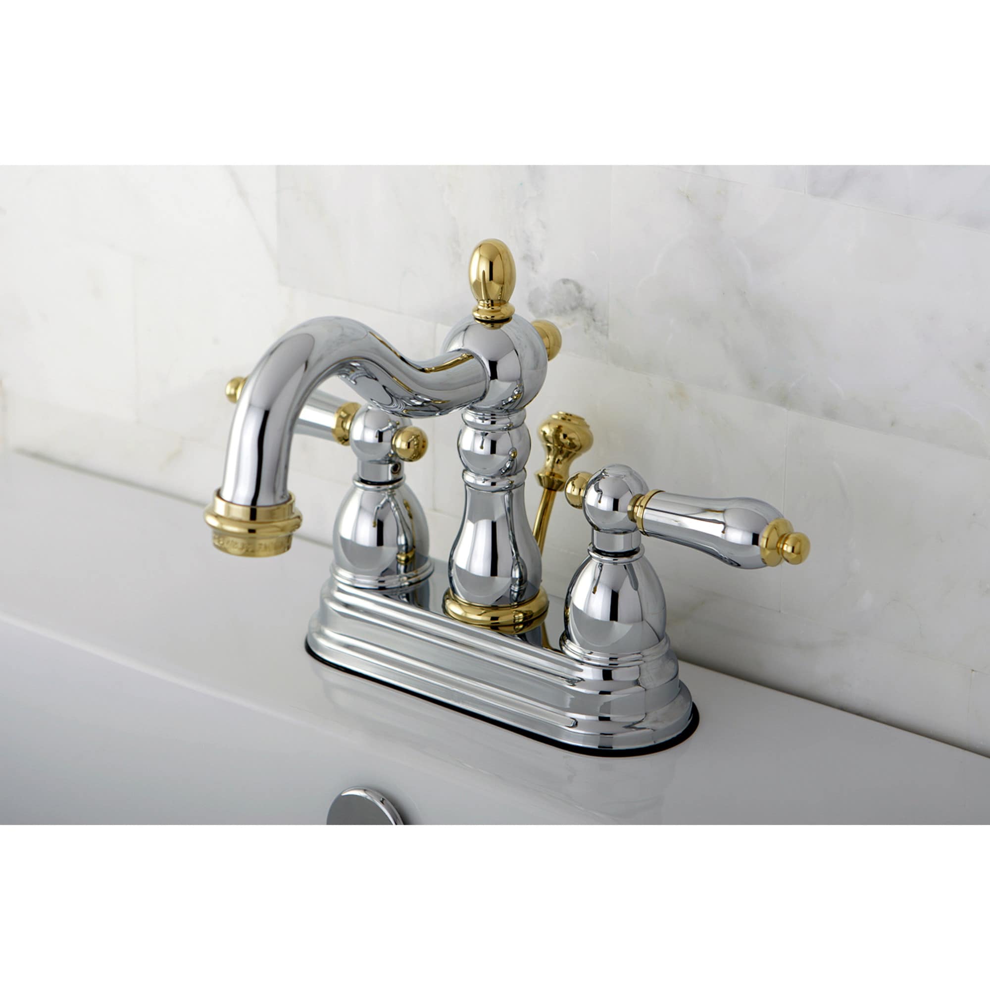 Elements of Design EB1604AL New Orleans Chrome/polished brass 4-in centerset 2-handle Mid-arc Residential Handle Bathroom Sink Faucet with Drain