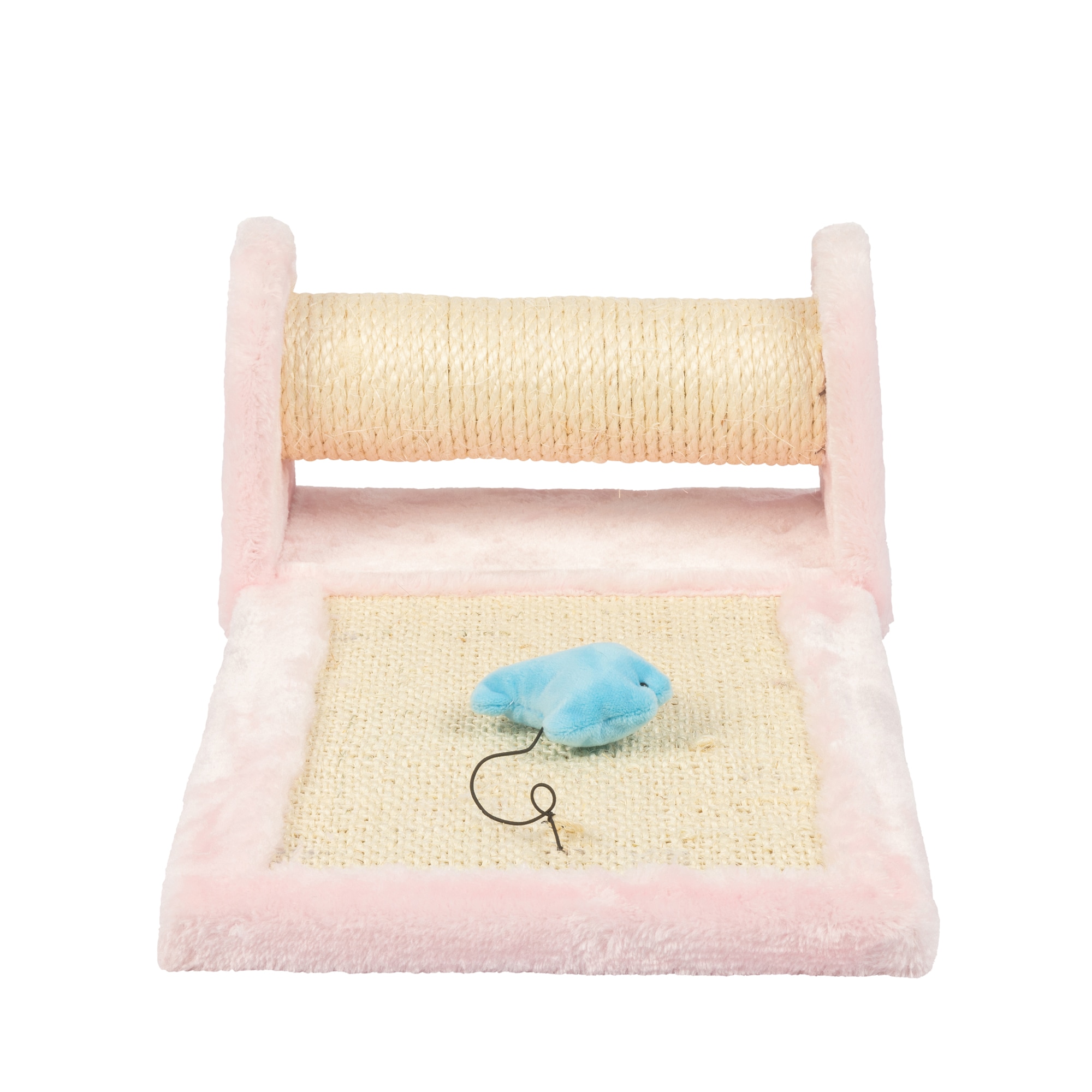 Pink Faux Fur and Sisal Rolling Cat Scratcher