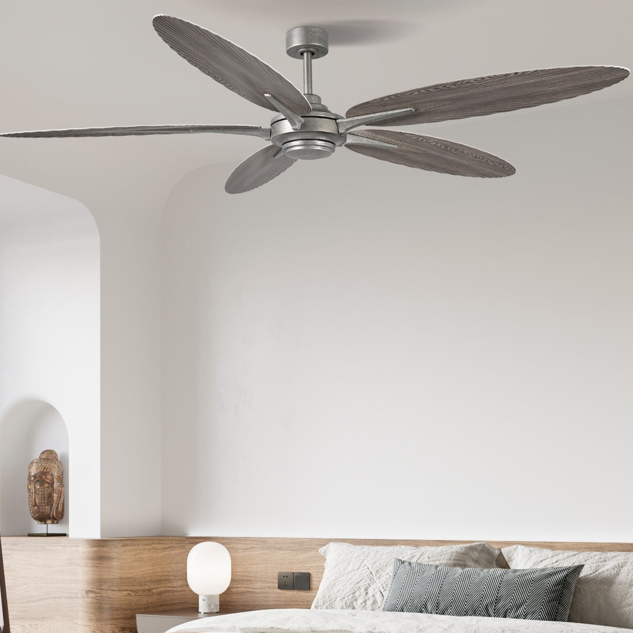 Harbor Breeze AR21A-72GALV Tropic Palm 72-in Outdoor Galvanized with Driftwood Blades Ceiling Fan Without Light - Remote Included ( 5 -Blade )