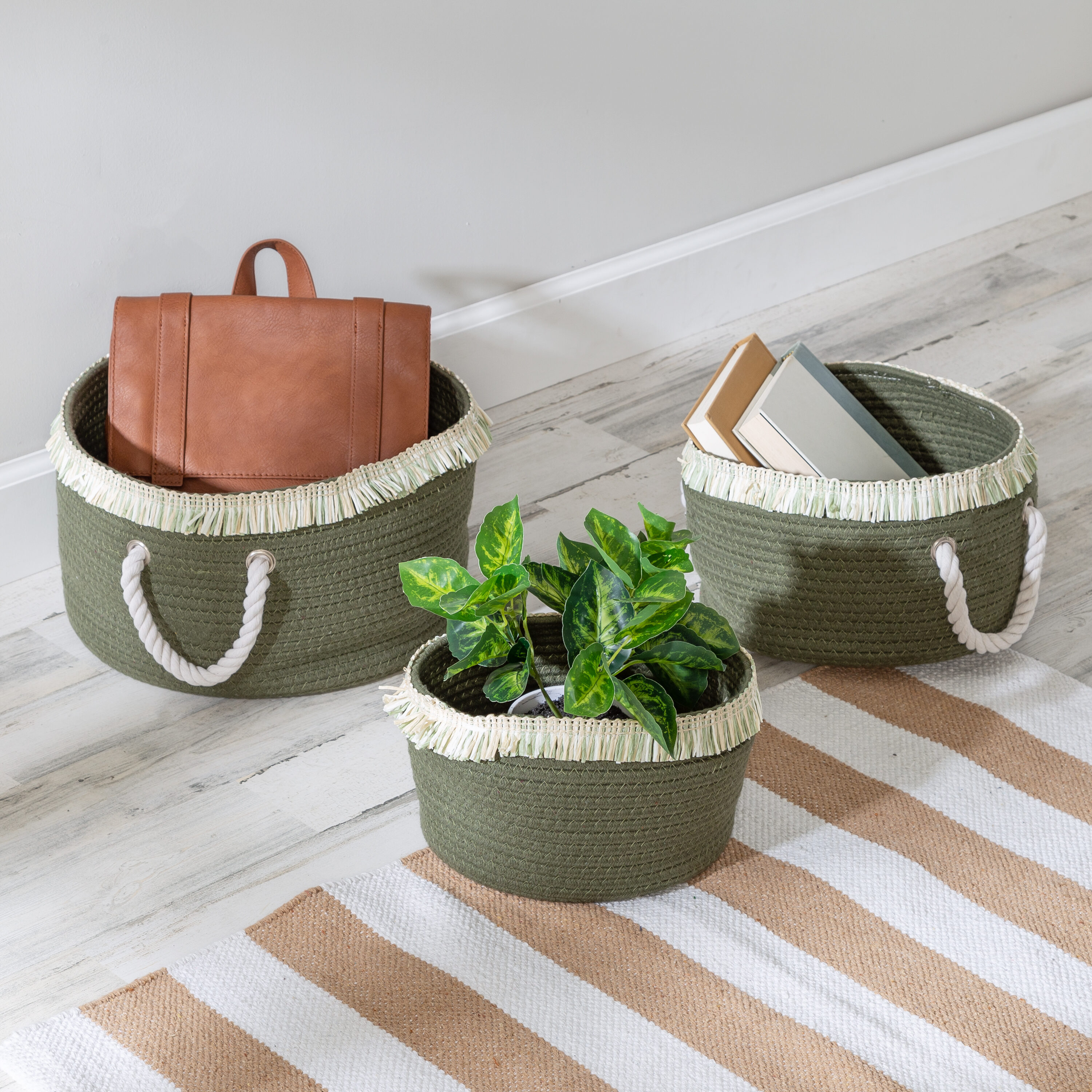 Honey-Can-Do STO-09612 ( 7.87-in W x 13-in H x 12.2-in D ) Olive Cotton Basket