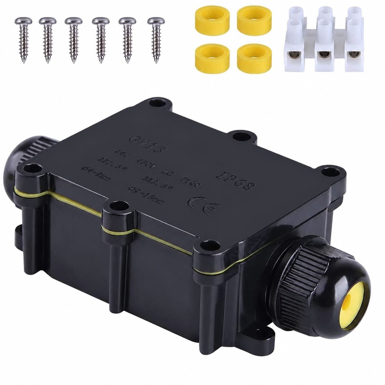 Aoibox  IP68 Waterproof 2 Way Outdoor Electrical Junction Box with 3 Position Terminal Block for 4 to 15 mm Cables