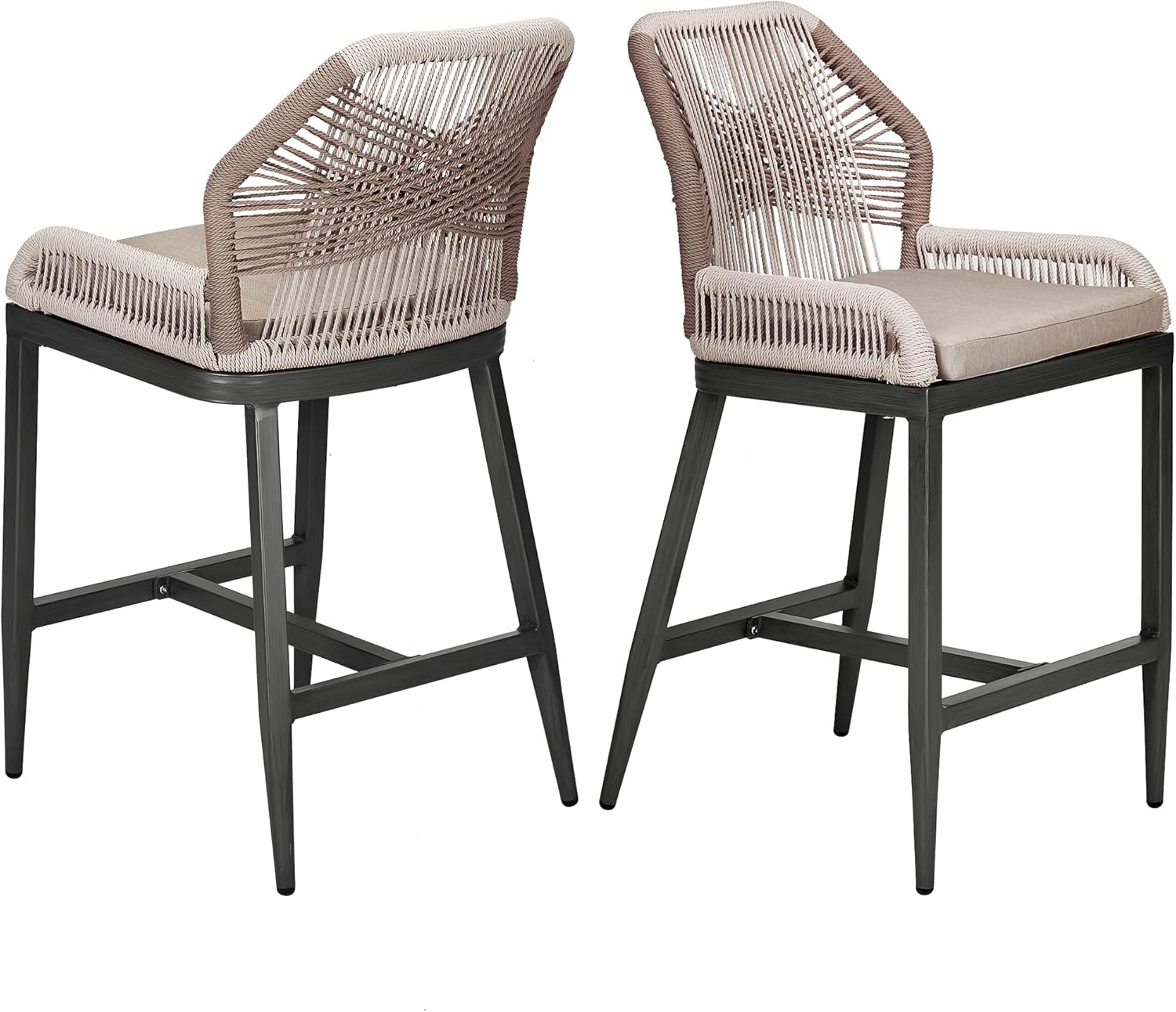 Qeetex LHF-YZ-PHO-149TET9R Outdoor Bar Stools Set of 2 - Purple Leaf Wicker Rattan Patio Bar Stools - Bohemia High Top Patio Chairs with Back and Footrest - Patio Garden Balcony Pool Bar Chairs - Black