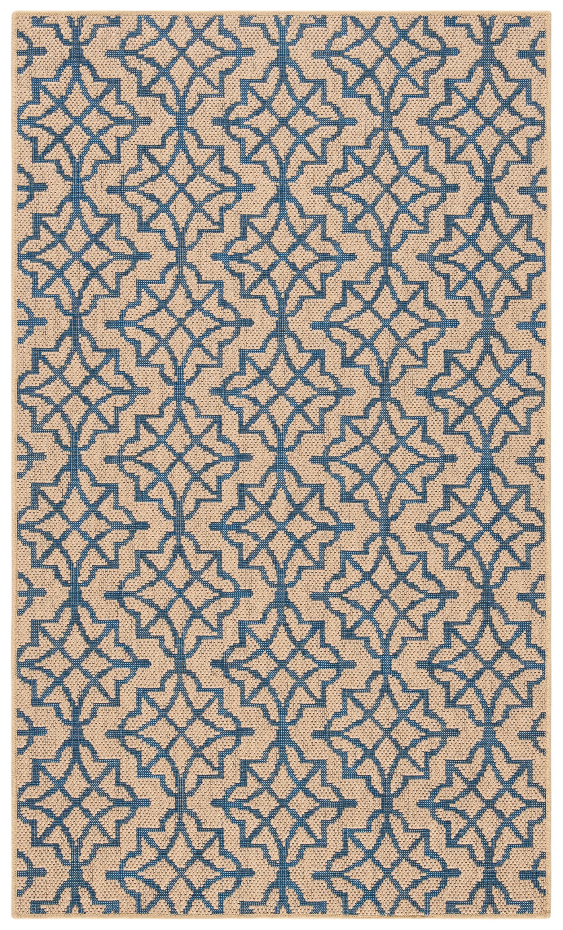 Natural and Blue Geometric Wool Rectangular Area Rug, 3' x 5'