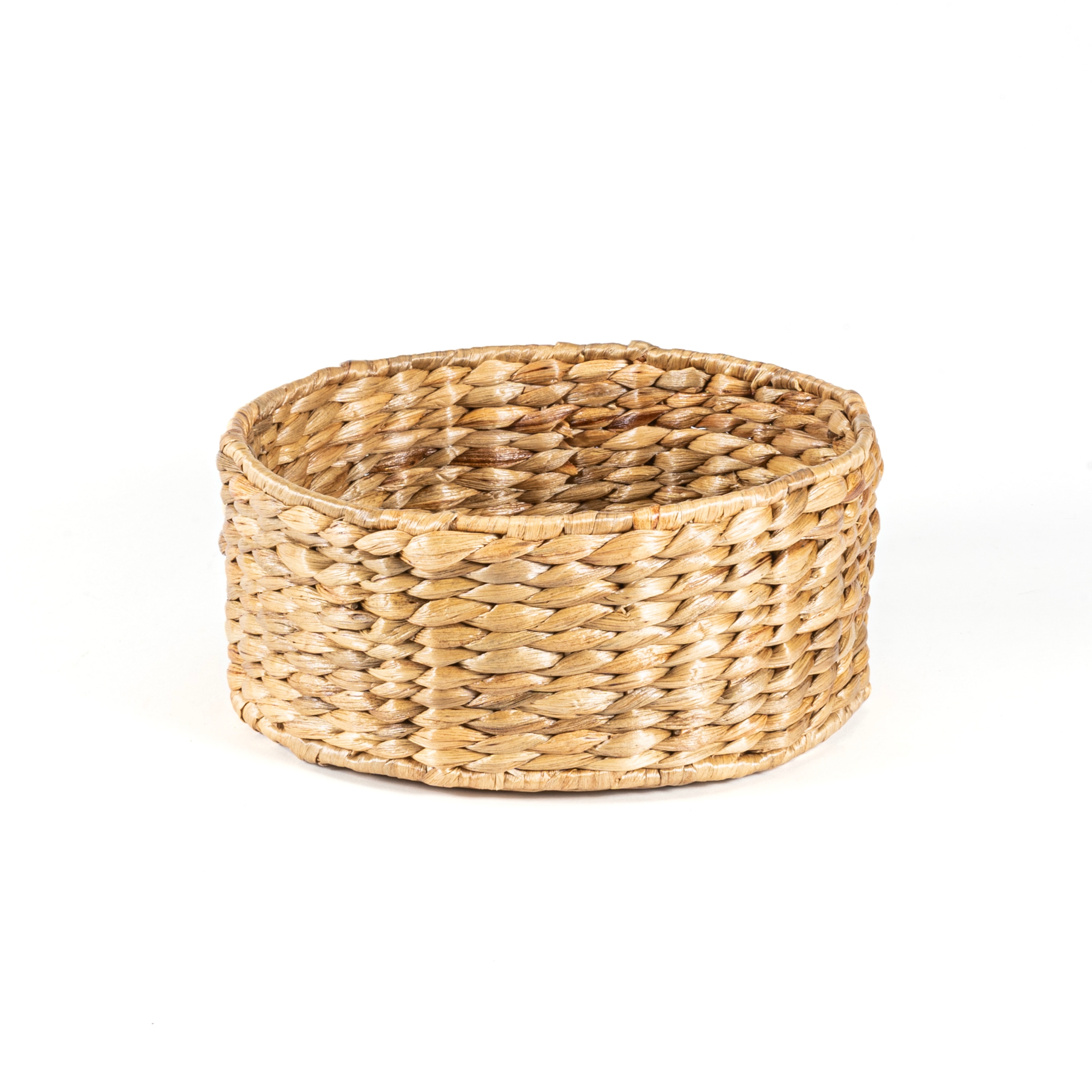 Natural Hand-Woven Hyacinth Round Storage Baskets with Wood Lids, Set of 3