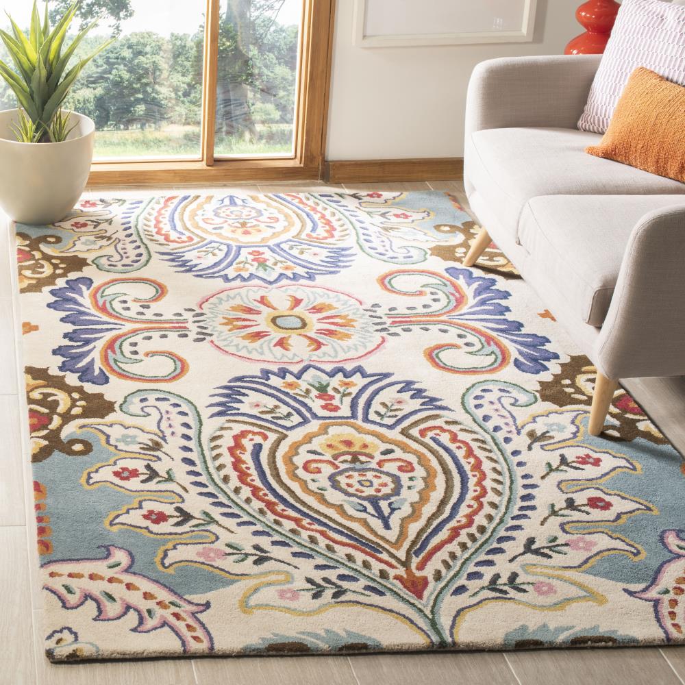Ivory Hand-Tufted Wool Square Area Rug - Reversible and Washable