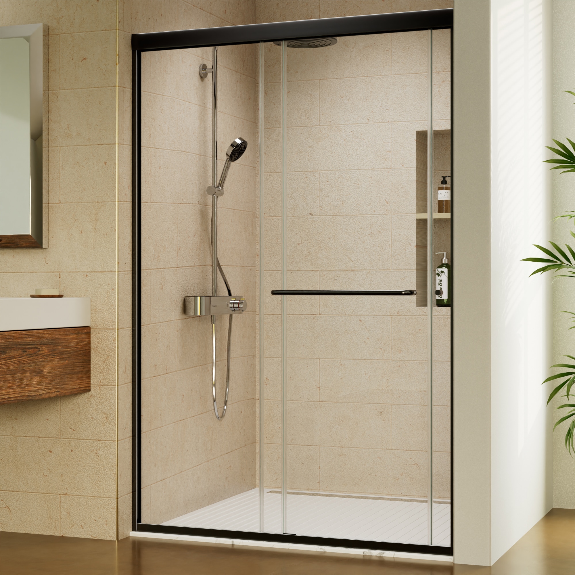 ES-DIY Matte Black 44-in to 48-in W x 72-in H Framed Clear Glass Sliding Alcove Shower Door