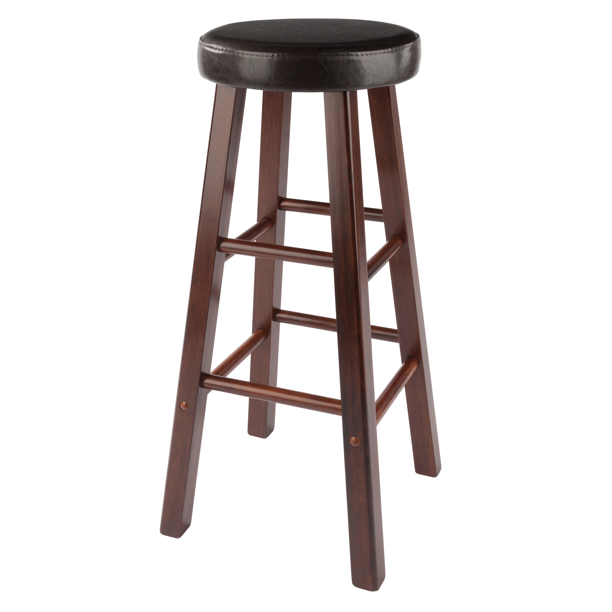 Transitional Walnut Brown Wood Bar Stool with Espresso Cushion, 30"