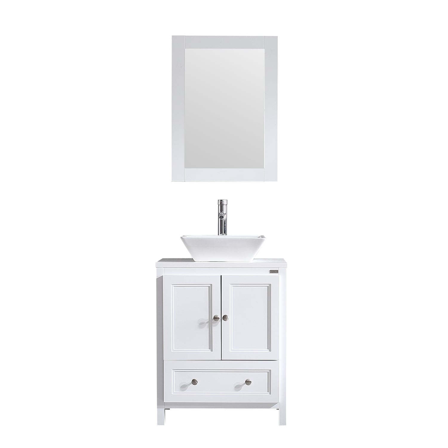 24-Inch White MDF Bathroom Vanity with Ceramic Sink and Mirror