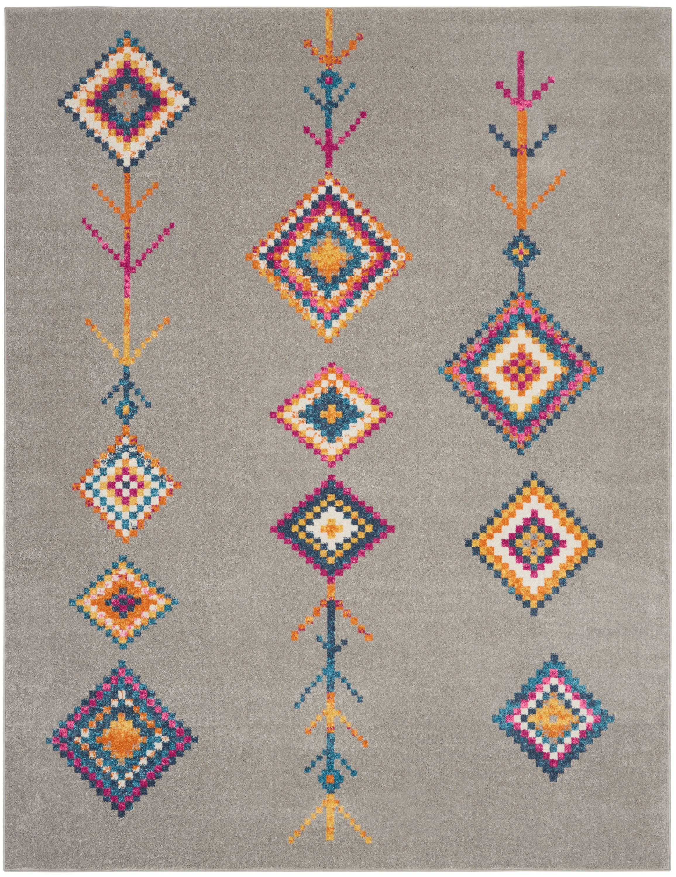 Grey and Multicolor Geometric Synthetic 6'7" x 9'6" Area Rug