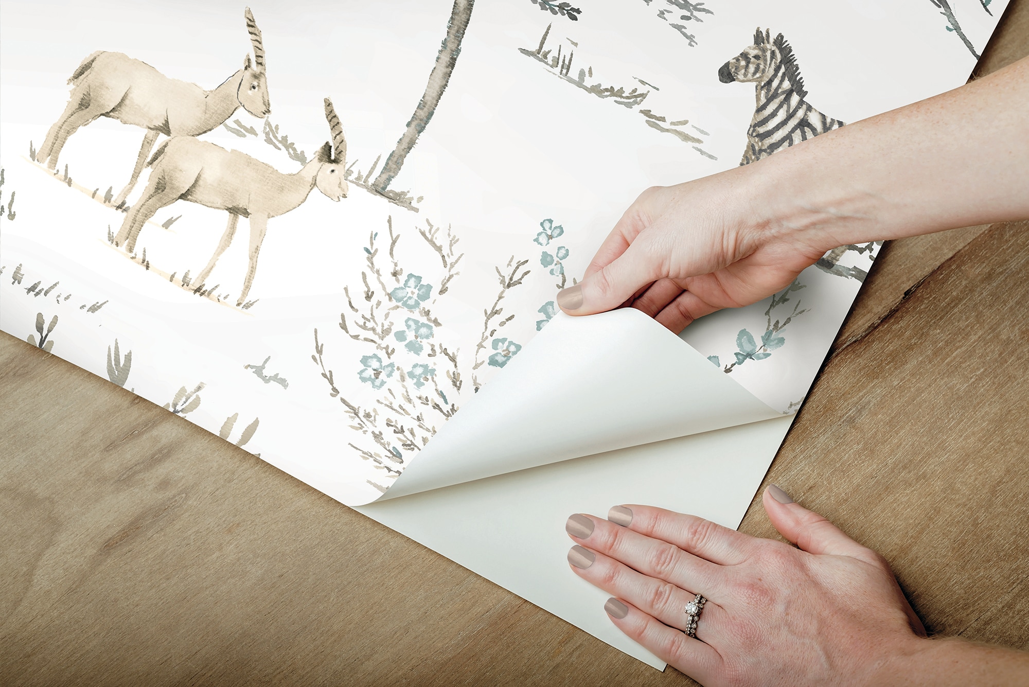 Neutral Safari Animals Peel and Stick Wallpaper Roll