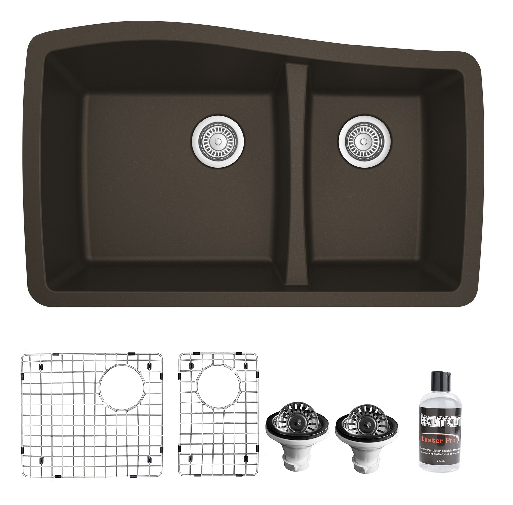 Karran QU-721-BR-PK1 Undermount 33.50-in x 20.375-in Quartz Double offset bowl Kitchen Sink
