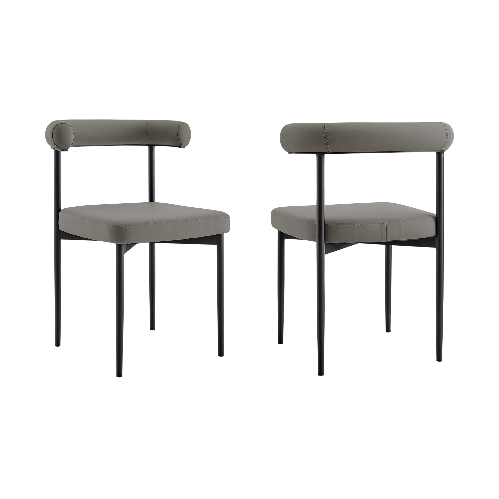Armen Living LCSNSIBLKPGRY Set of 2 Contemporary/Modern Faux Leather Upholstered Dining Side Chair (Metal Frame)