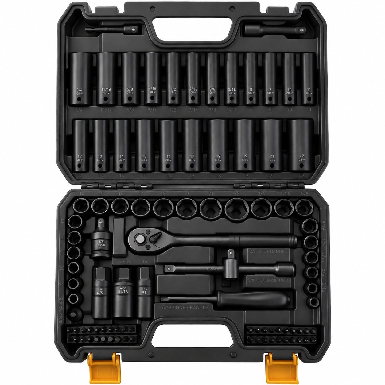 AKSCYZM 96-Piece 3/8 Drive Impact Socket Set SAE and Metric Standard and Deep Sockets Ratchet Handle Bit Set Universal Joint Extension Bar #LAK0805K137