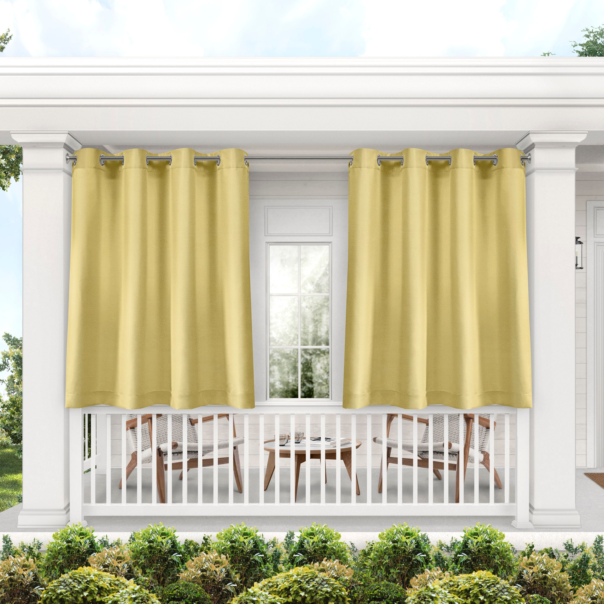 Exclusive Home YA013547DSEHA1 A265 63-in Outdoor Sundress Yellow Light Filtering Grommet Curtain Panel Pair