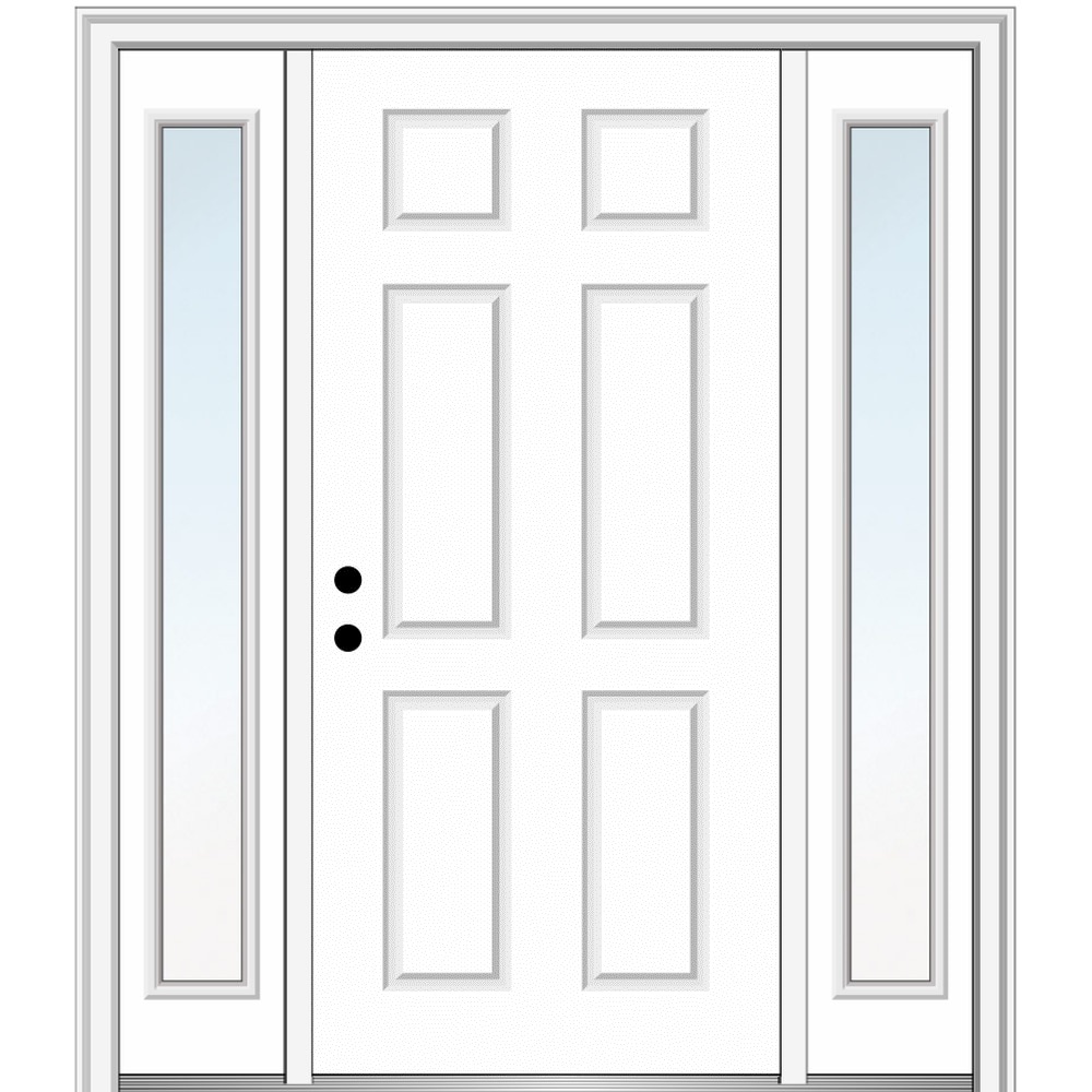 MMI DOOR ZZ29366R 64-in x 80-in x 4-9/16-in Fiberglass No glass Right-hand inswing Primed Prehung Front Door with Sidelights with Brickmould Insulating core