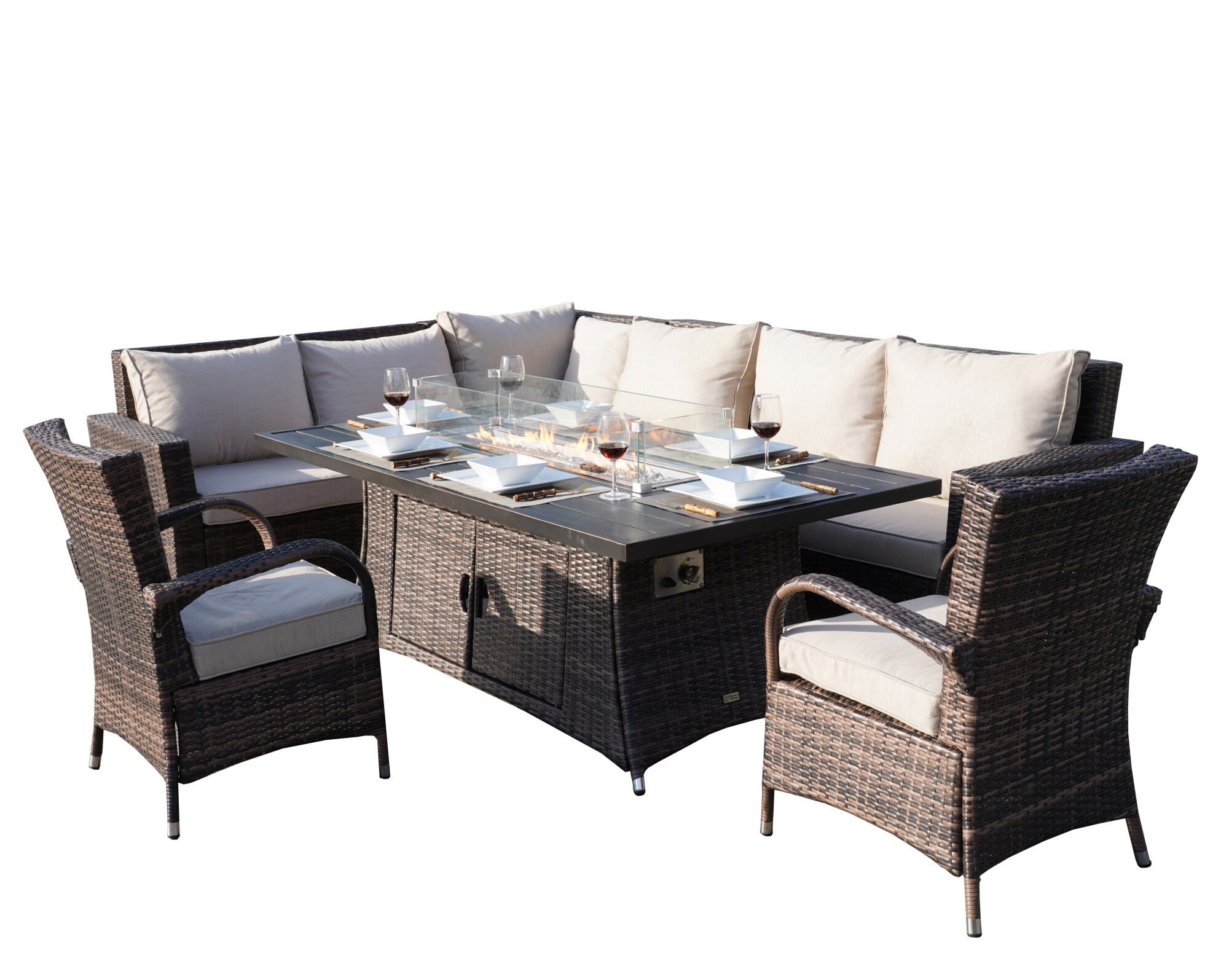 Direct Wicker DWG-1406RA1122C-BR 7 -Piece Wicker Patio Sofa Conversation Set with Brown Cushions