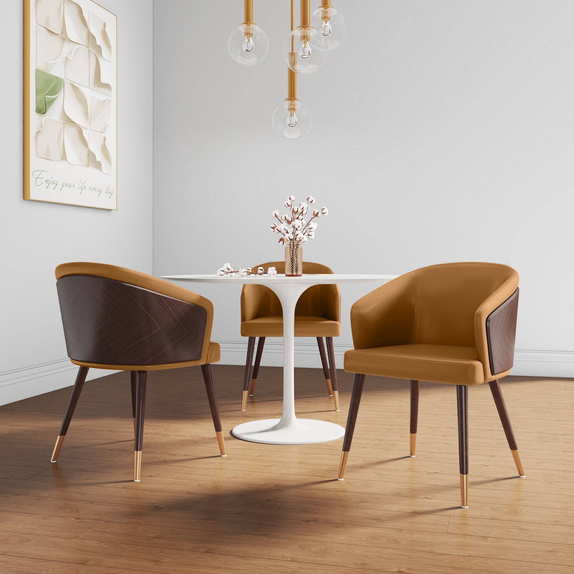 Manhattan Comfort 2-DC082-CL Set of 2 Contemporary/Modern Faux Leather Upholstered Dining Arm Chair (Wood Frame)