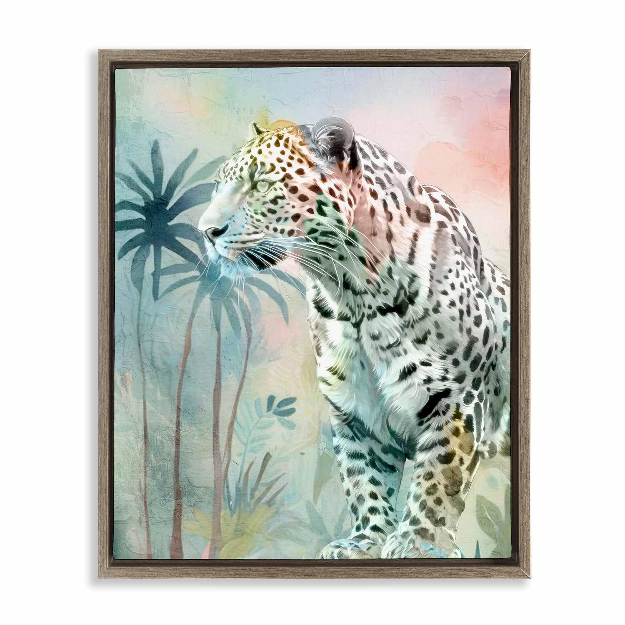Stupell Industries BS-080-FFE-16X20 Gazing Jungle Leopard Brown Framed Floater Canvas Wall Art By Kim Allen 17 x 21
