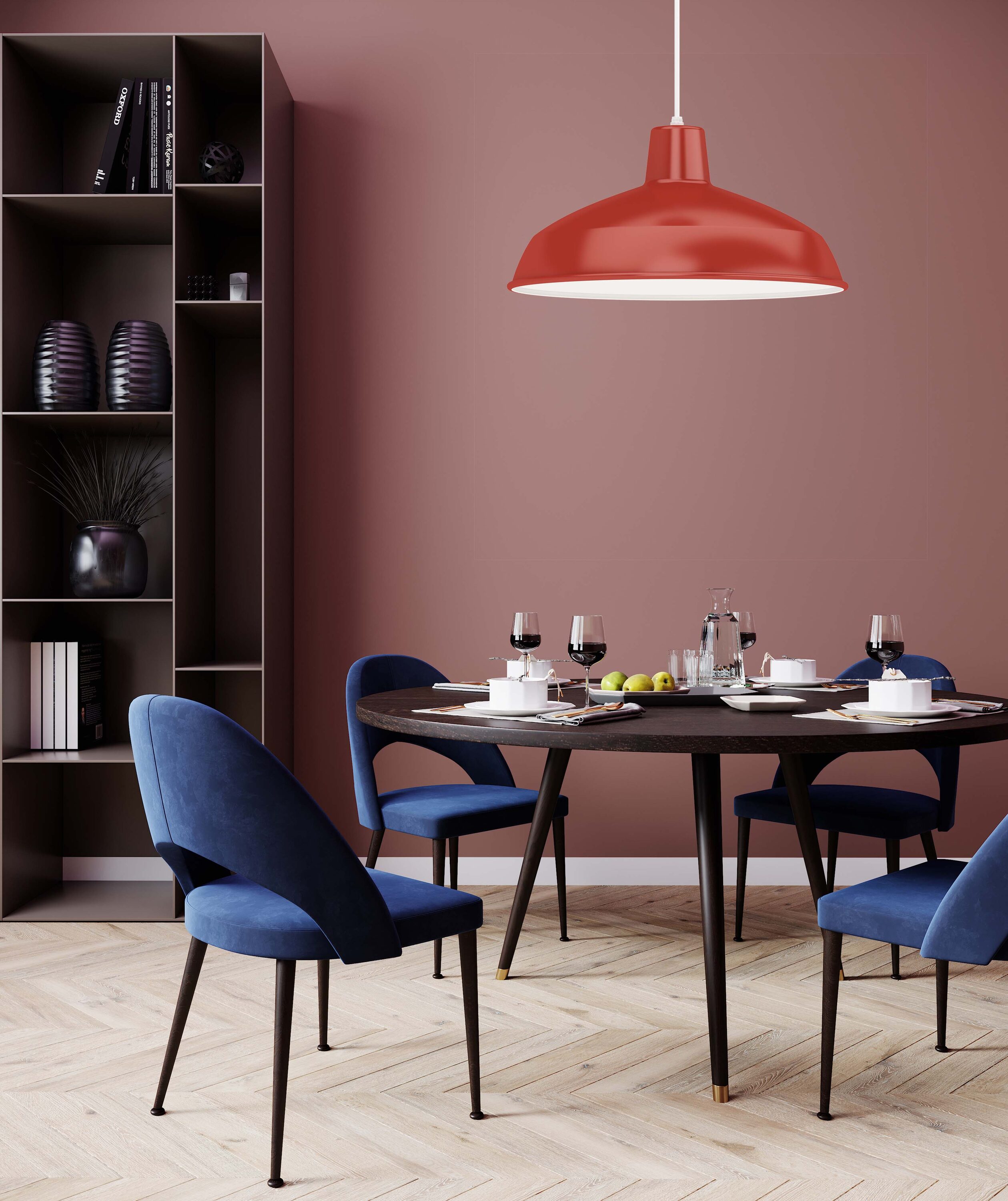 Red Metal Dome Pendant Light with Adjustable Height