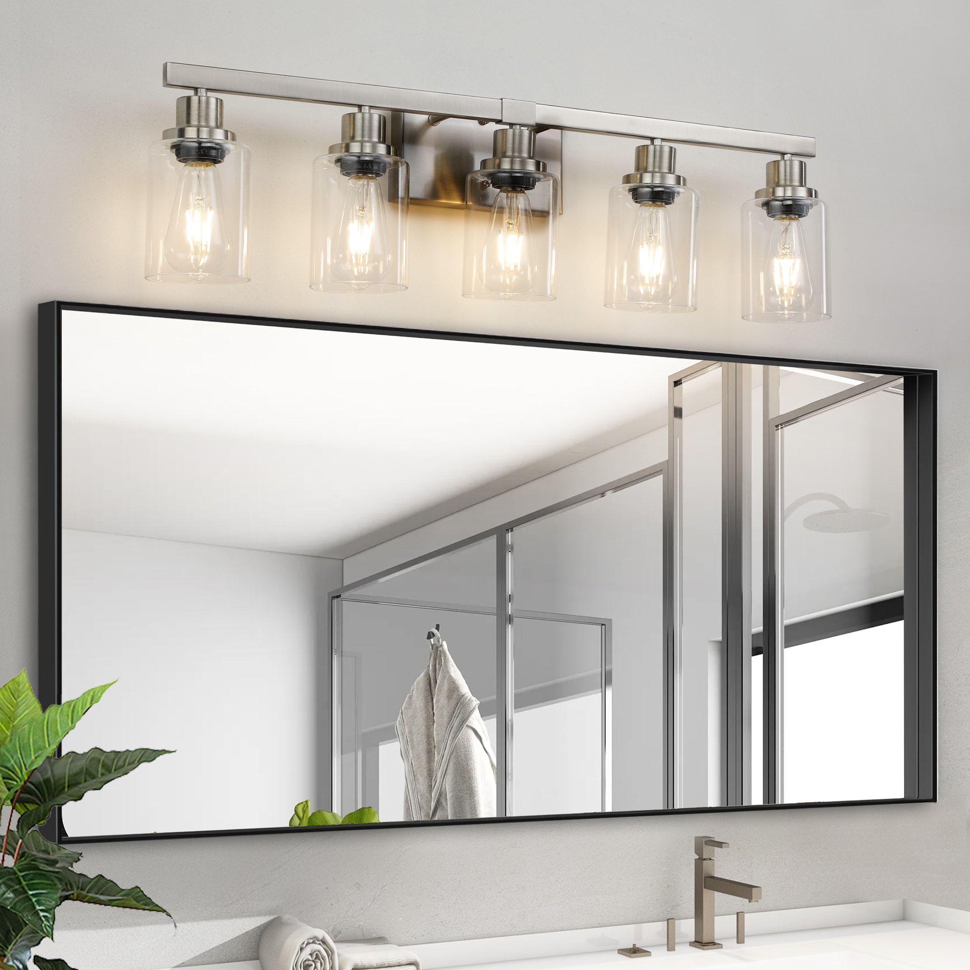 AAZJ Bathroom Vanity Light 31.1-in 5 Light Polished White Integrated LED Modern/contemporary Bathroom Vanity light fitter