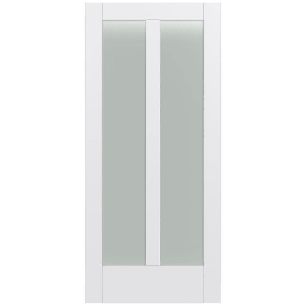 MODA 1024W 36-in x 80-in 2-panel Square Frosted Glass Smooth Solid Core Primed MDF Slab Door in White | - JELD-WEN LOWOLJW221100297