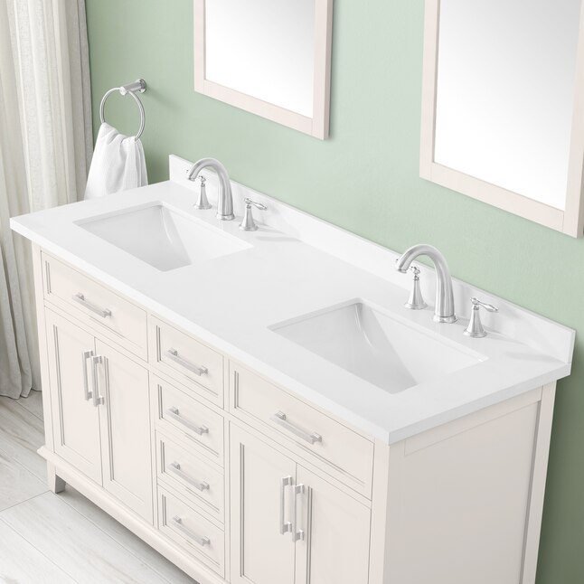 Martha Stewart Canaan 60 In Picket Fence Undermount Double Sink Bathroom Vanity With White Quartz Top The Vanities Tops Department At Com Martha Stewart Canaan 60 In Picket, Bath Vanity With Quartz Top