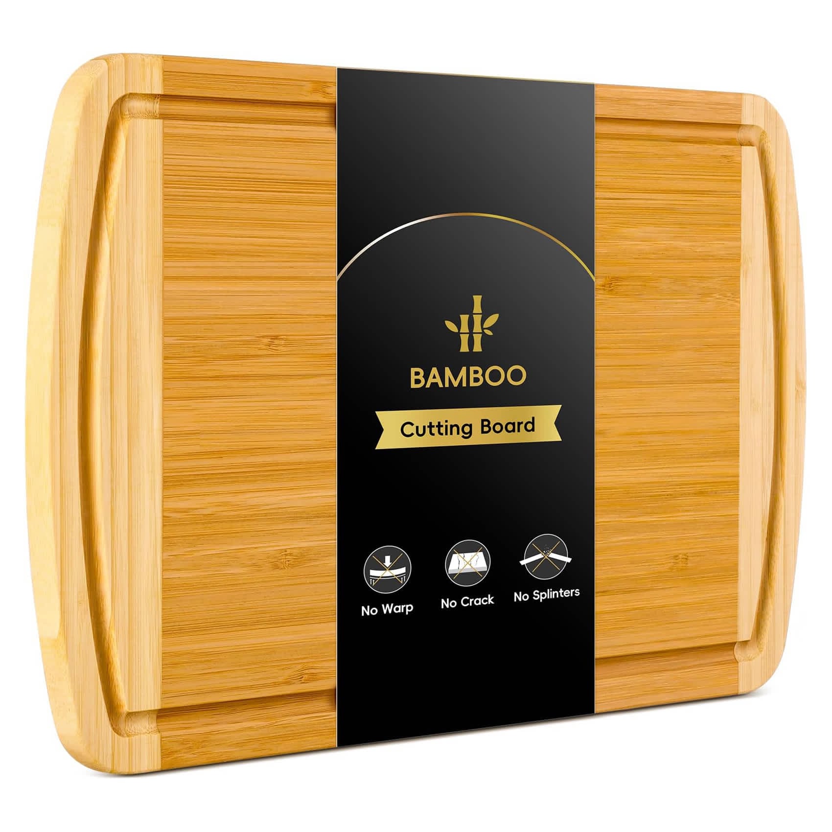 Etokfoks  Bamboo Cutting Board 1 Piece 16 x 10 Inch Large Two Tone Wood Chopping Board With Juice Groove Gentle On Knives For Kitchen Meal Prep Serving