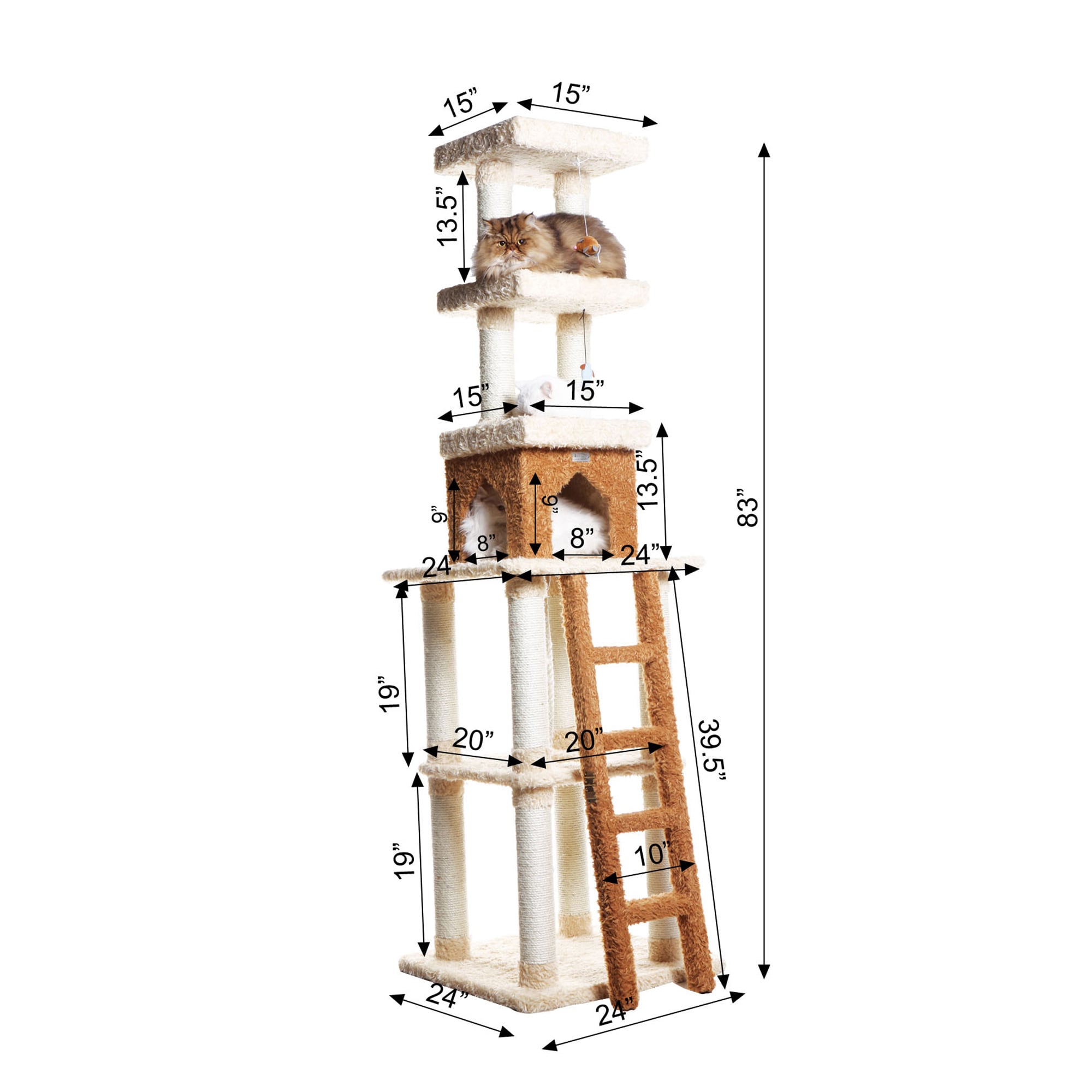 83-Inch Beige and Brown Faux Fur Cat Tree Tower
