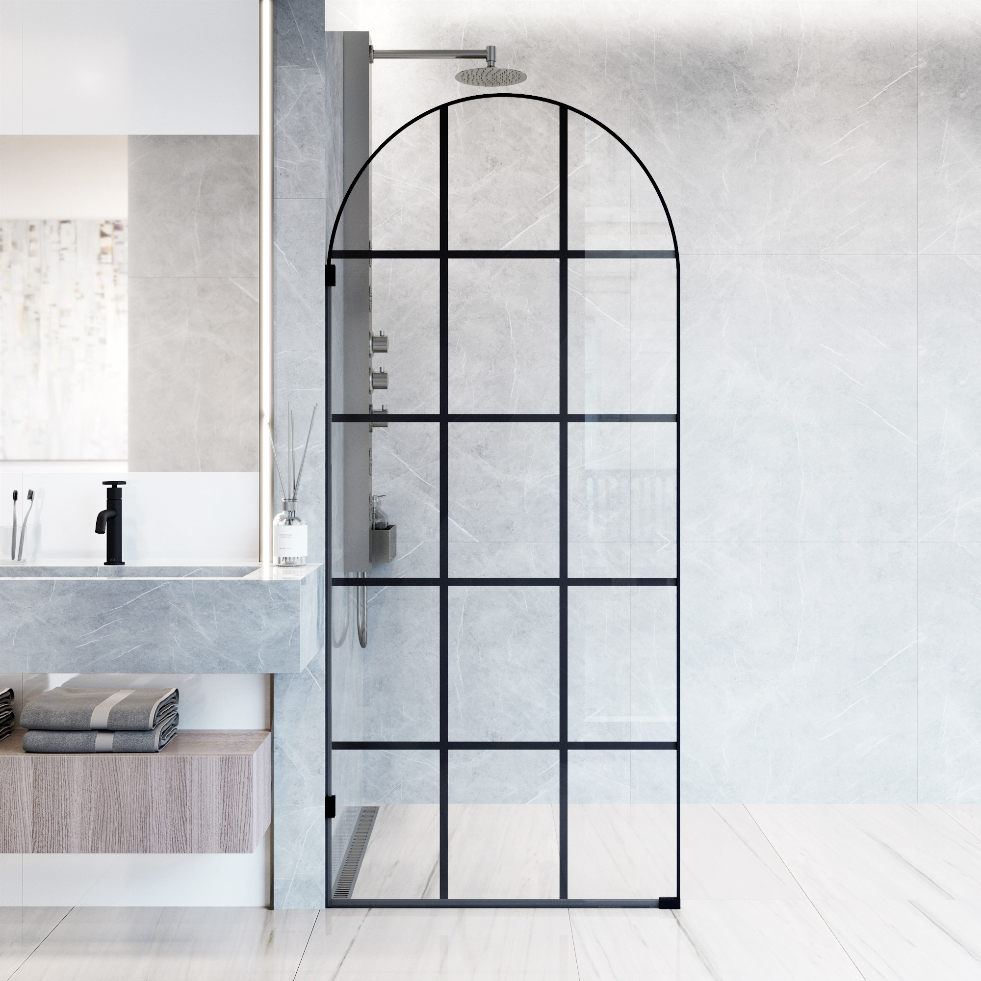 VIGO VG6094MBGCL3478 Arden Matte Black 34-in W x 78-in H Framed Fixed Shower Door 3/8-in Thick Clear Glass