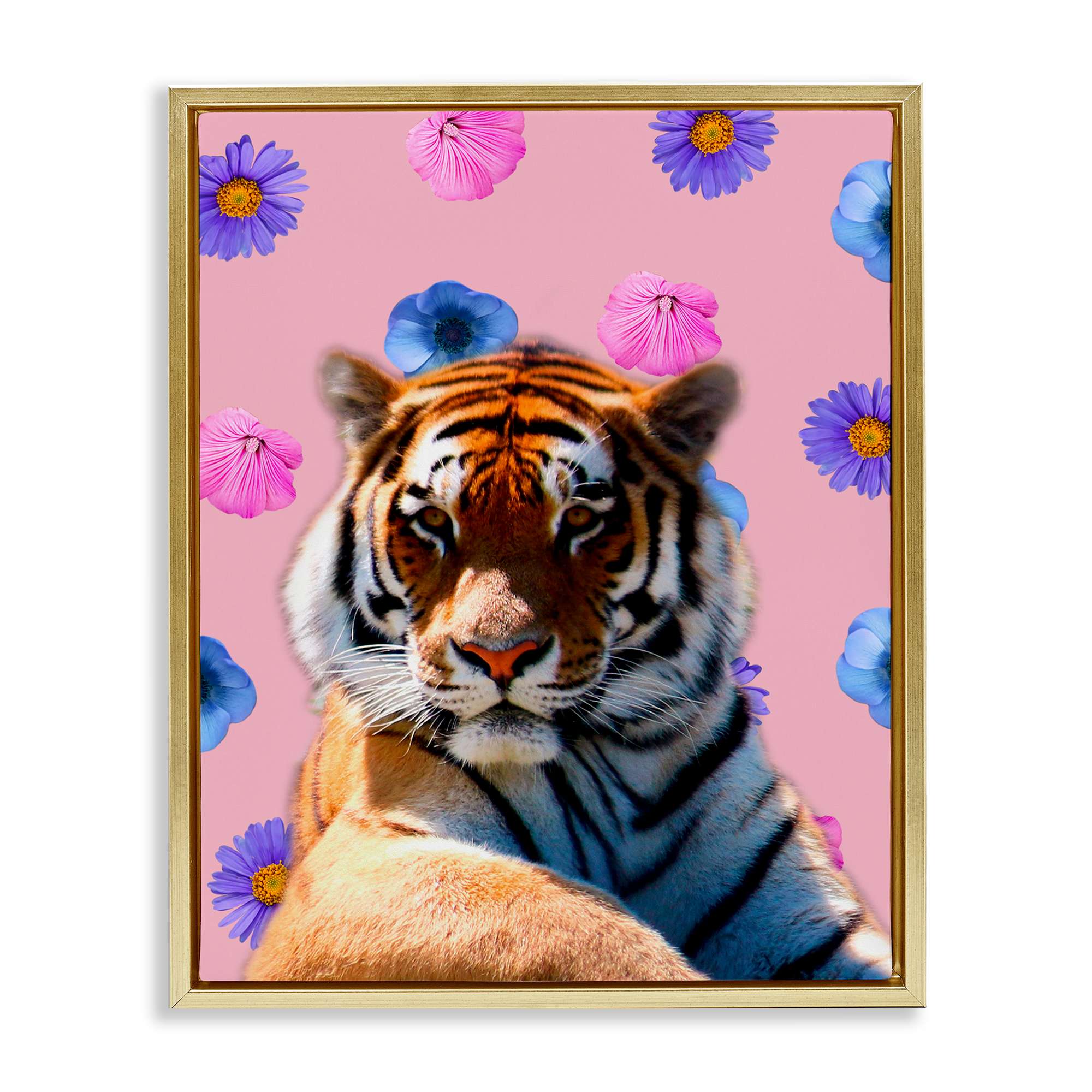 Stupell Industries BS-083-FFG-16X20 Floral Safari Tiger Gold Framed Floater Canvas Wall Art By Marcus Prime 17 x 21