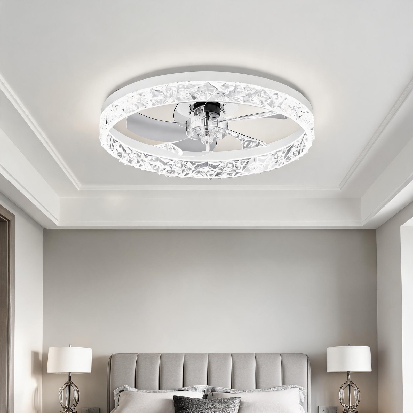 UOI 20 inch White Acrylic and Aluminum Ceiling Fan with Lights Remote and APP Control