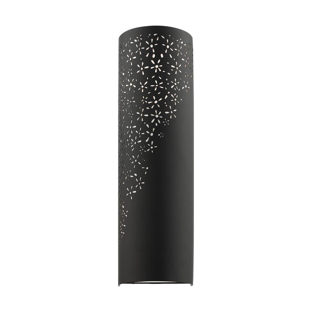 Noria Organic Laser Cut Black Steel 2-Light Wall Sconce with Off-White Linen Shade