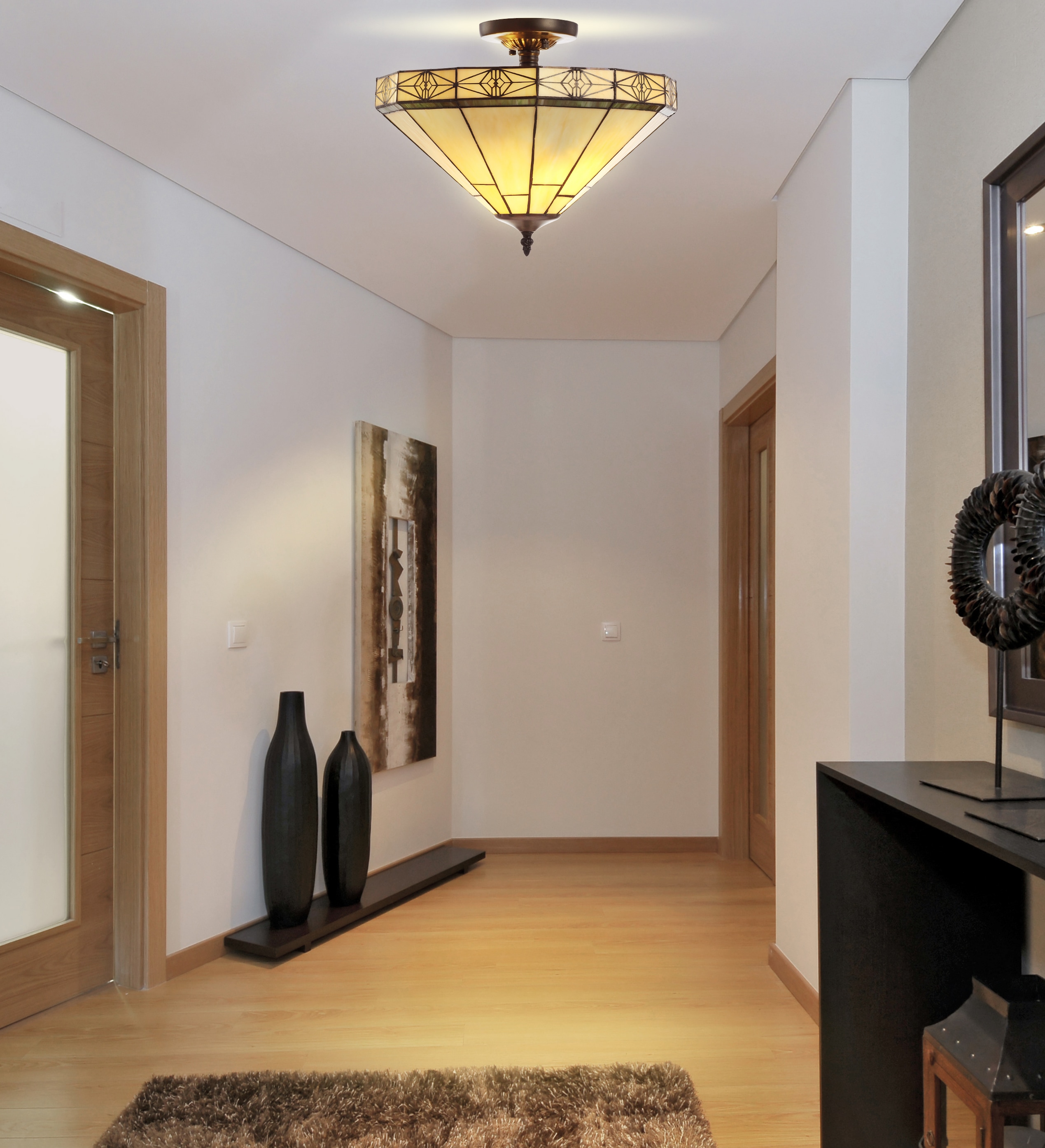 Elegant Tiffany-Style 16" Cream Glass LED Ceiling Light