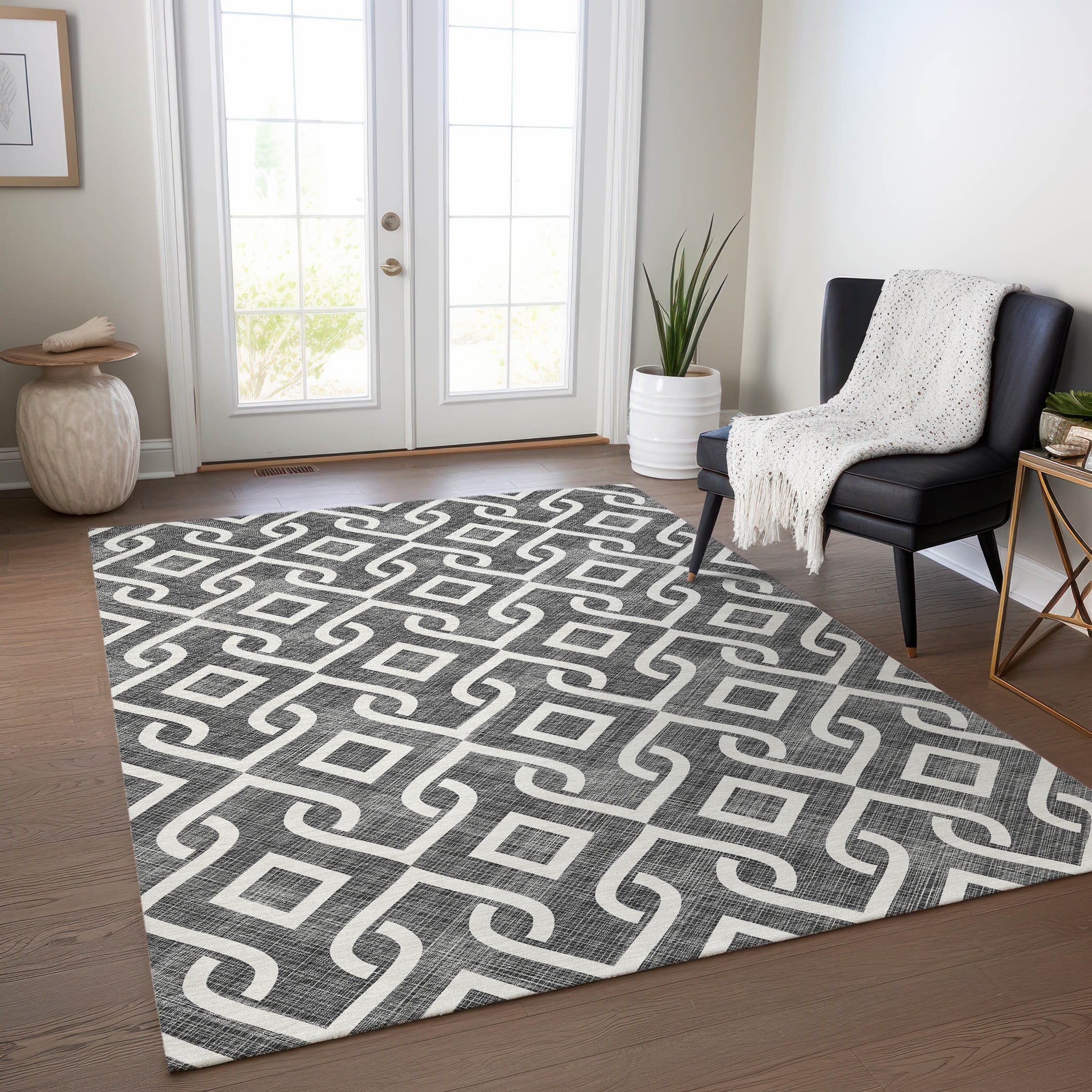 Addison Rugs ACN621BK30X46 Chantille ACN621BK 2 x 3 (ft) Polyester Black Rectangular Indoor/Outdoor Geometric Machine washable Area rug