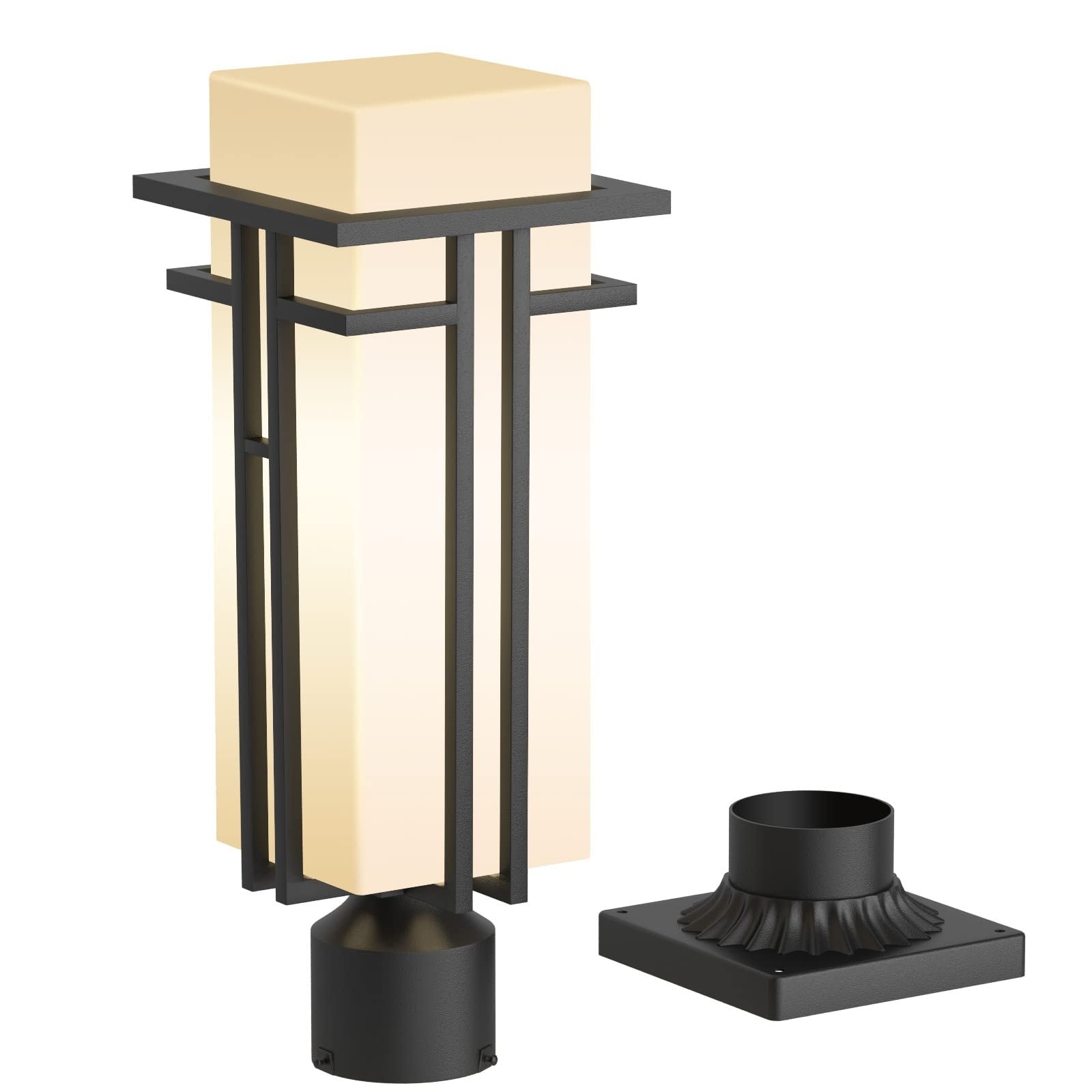 Oyezvary  Outdoor Post Light Fixture 17.3 inch Aluminum Waterproof Lantern with Frosted Glass Pier Mount Base for Porch Garage 1 Piece
