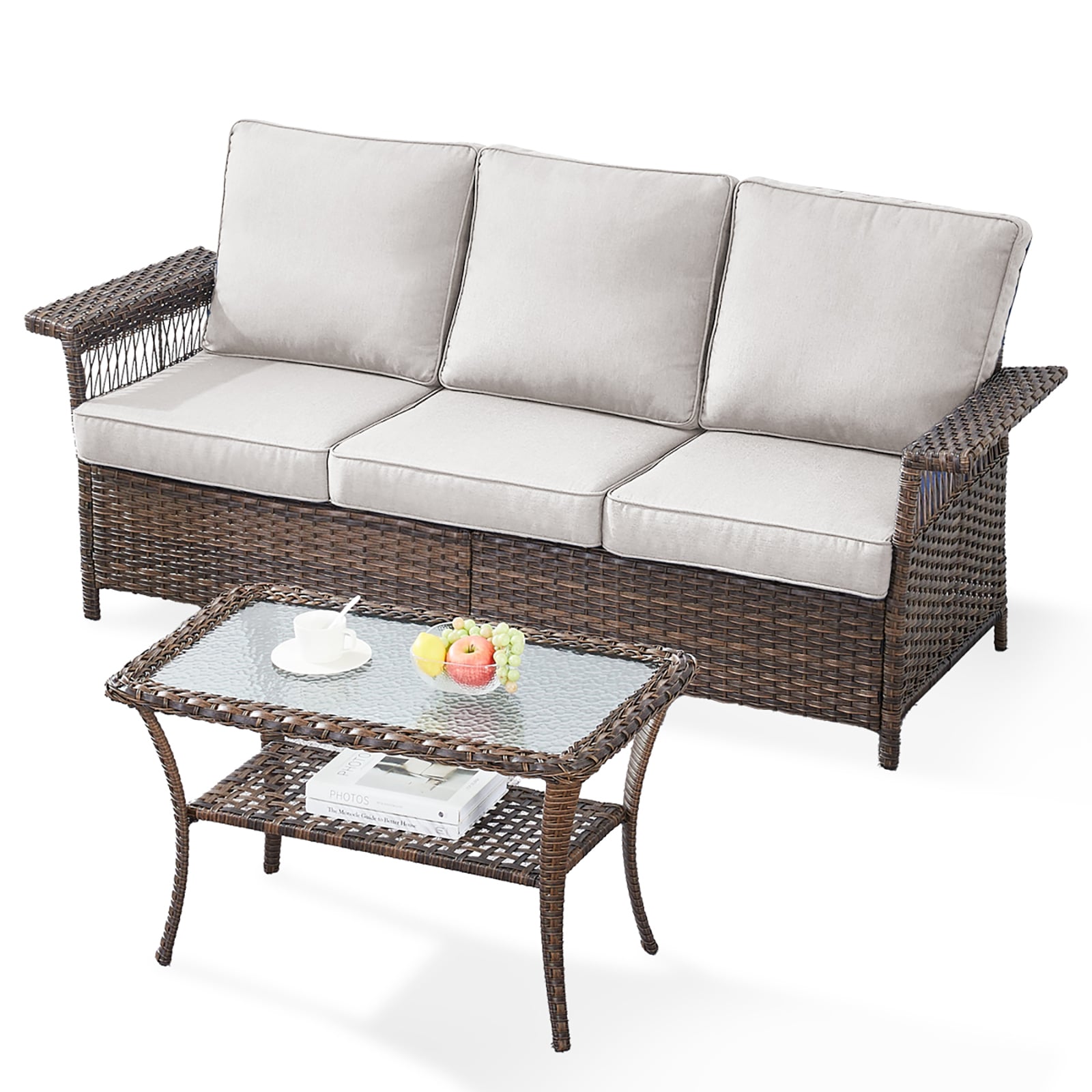 Rilyson FS111SLBR13-2 2 -Piece Wicker Patio Sofa Conversation Set with Multiple color/finishes Cushions