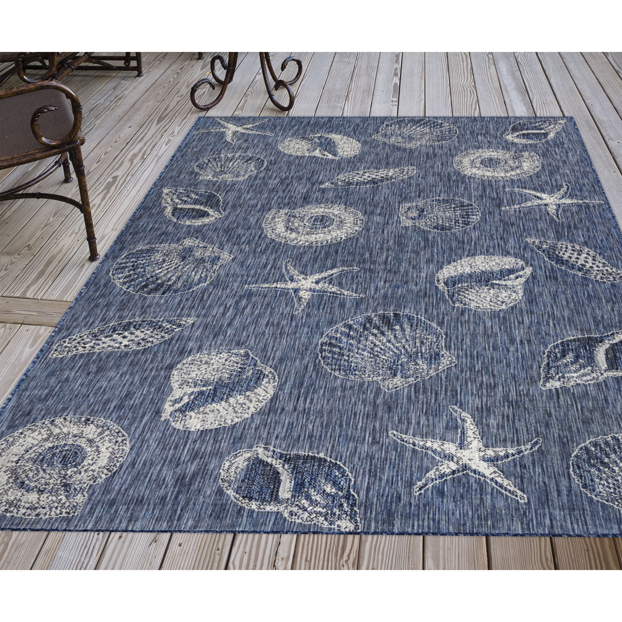 Liora Manne CRE45841433 Carmel 3 x 5 (ft) Loomed Polyester/Polypropylene Navy Rectangular Indoor/Outdoor Coastal Area rug
