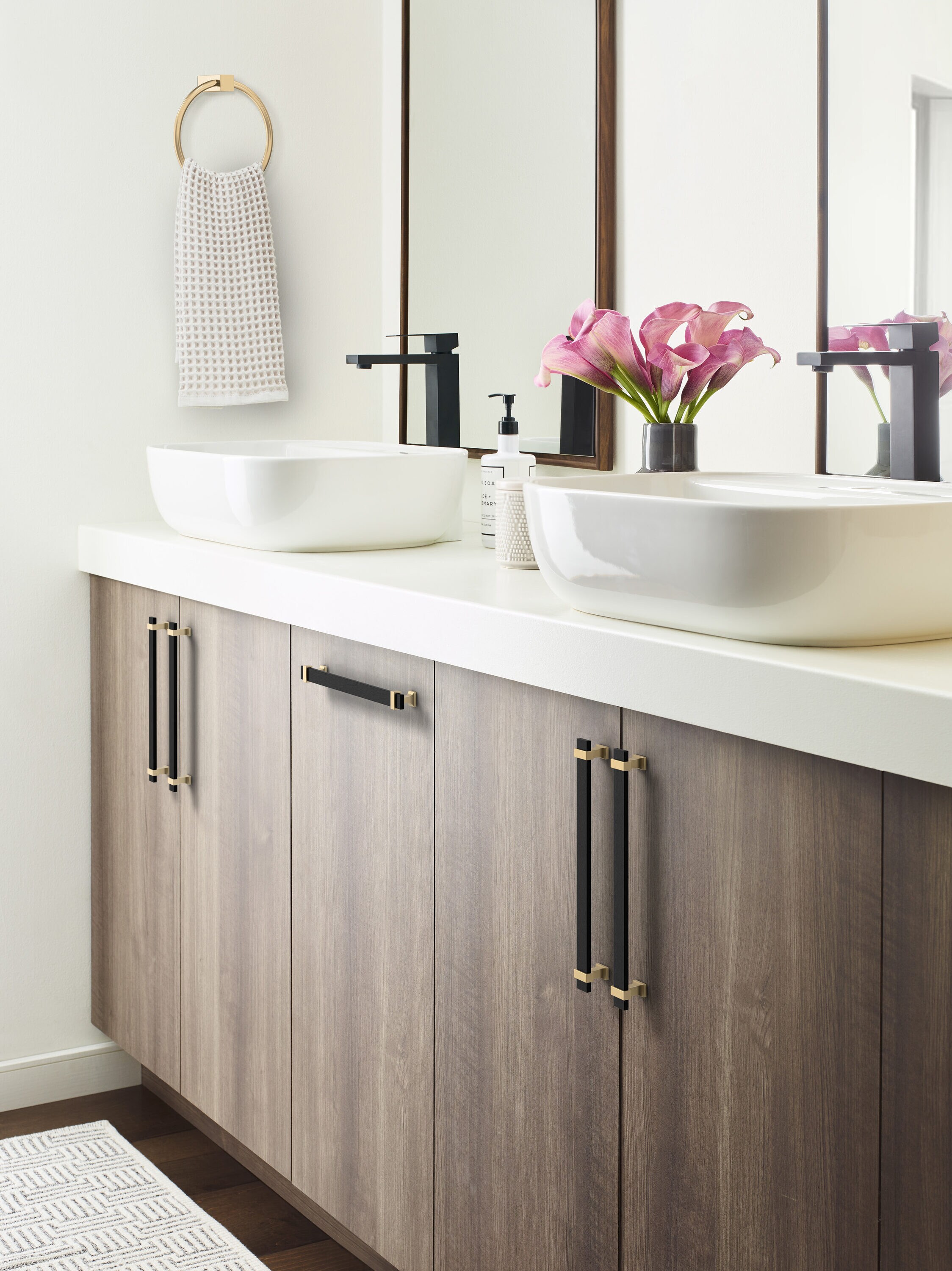 Overton 8-13/16 inch Brushed Matte Black and Champagne Bronze Cabinet Pull