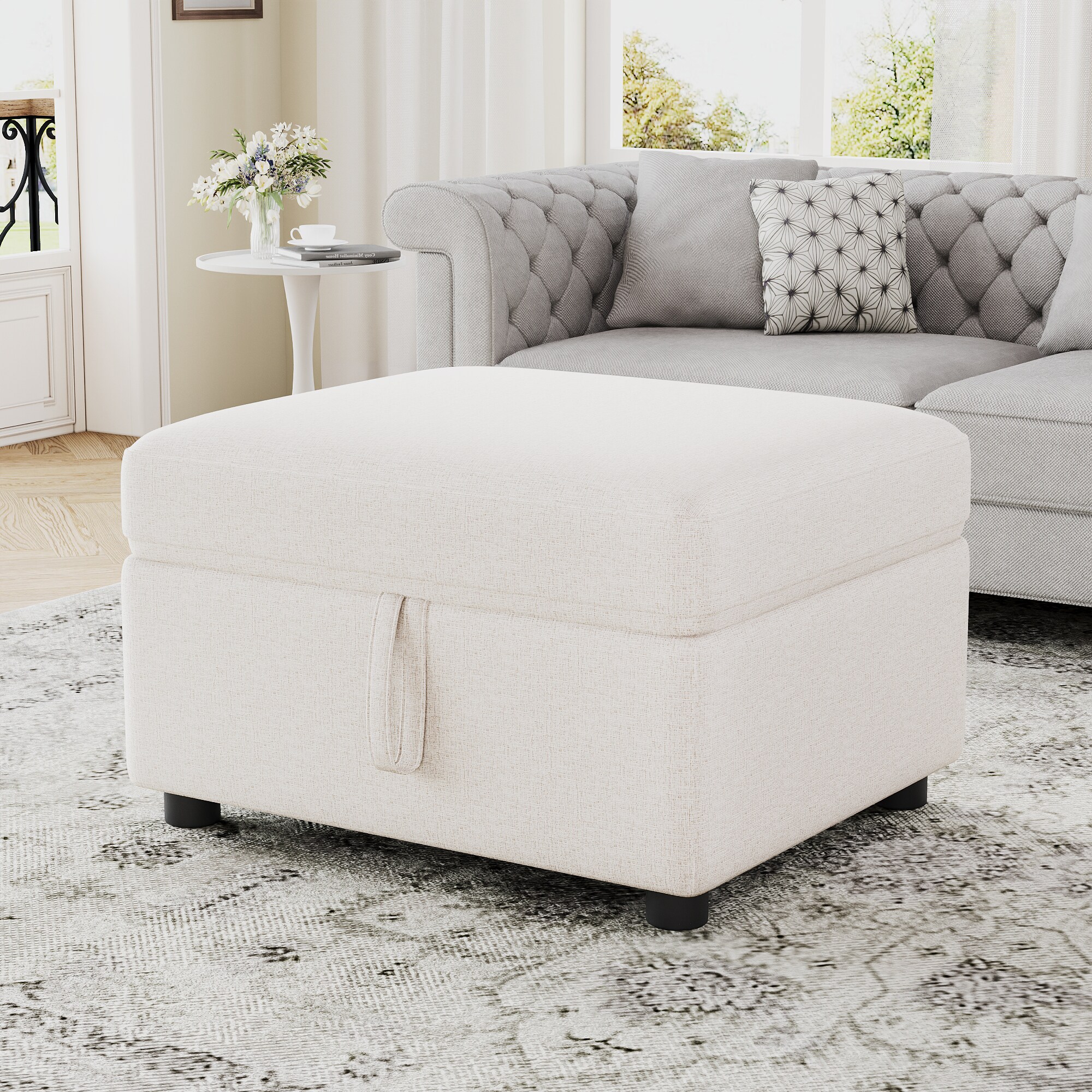 ModernLuxe Assembly Required 26.6inch Ottoman Movable Storage Ottoman Footrest for Living Room  Bedroom  Beige