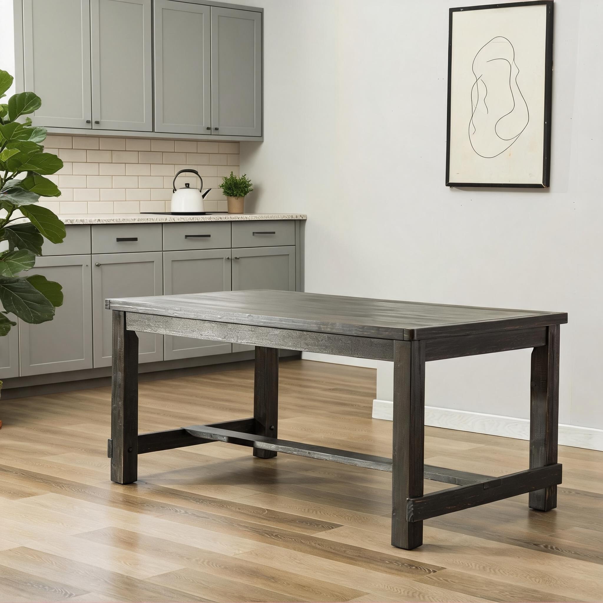 Watnature Dining Room Dining Table Contemporary Rectangular Matte Black Solid Wood And Veneer Seats Up To 4 People #DU1W3WRTKN8K