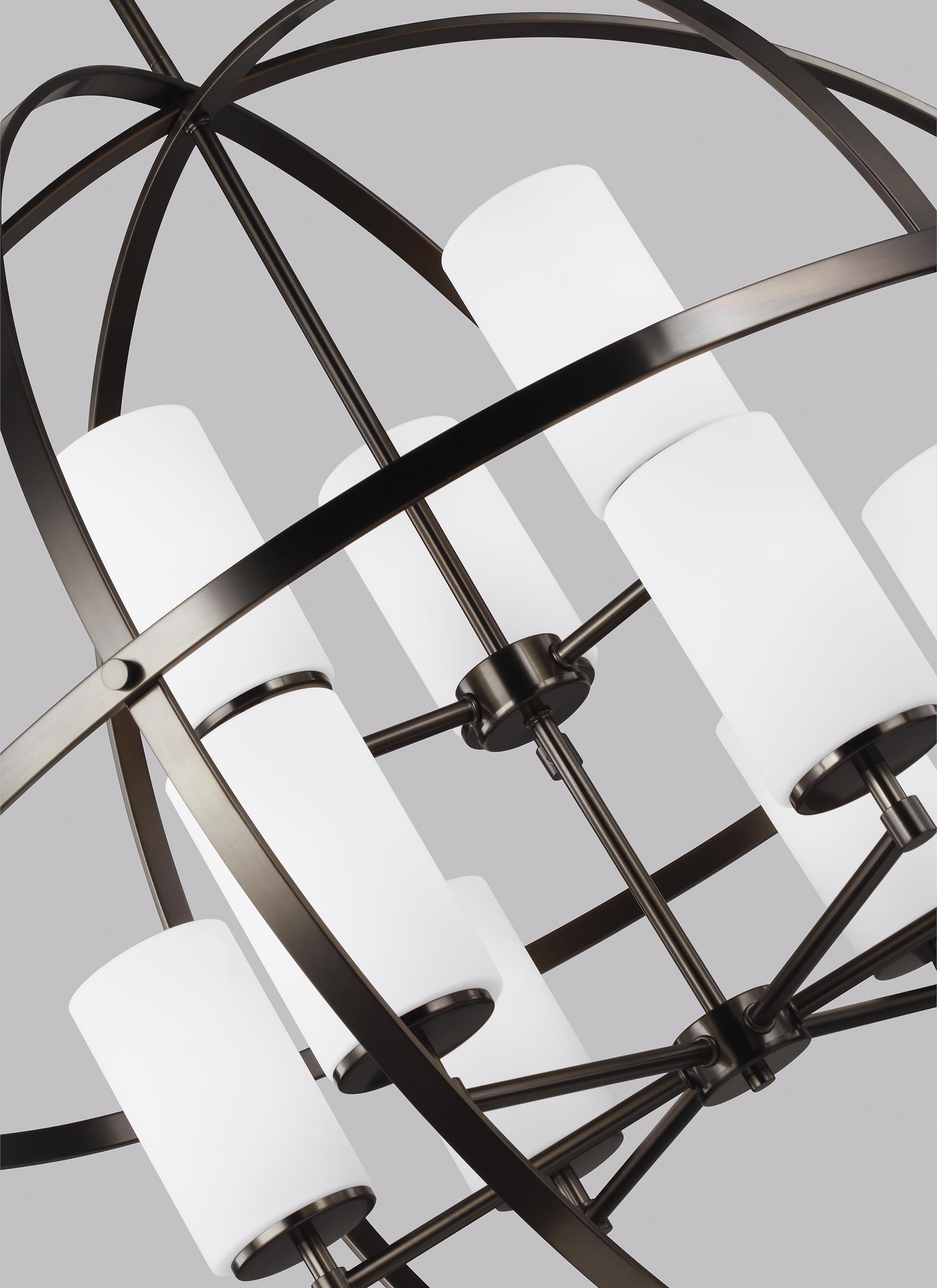 Alturas 9-Light Brushed Bronze Cage Chandelier with White Glass Shades