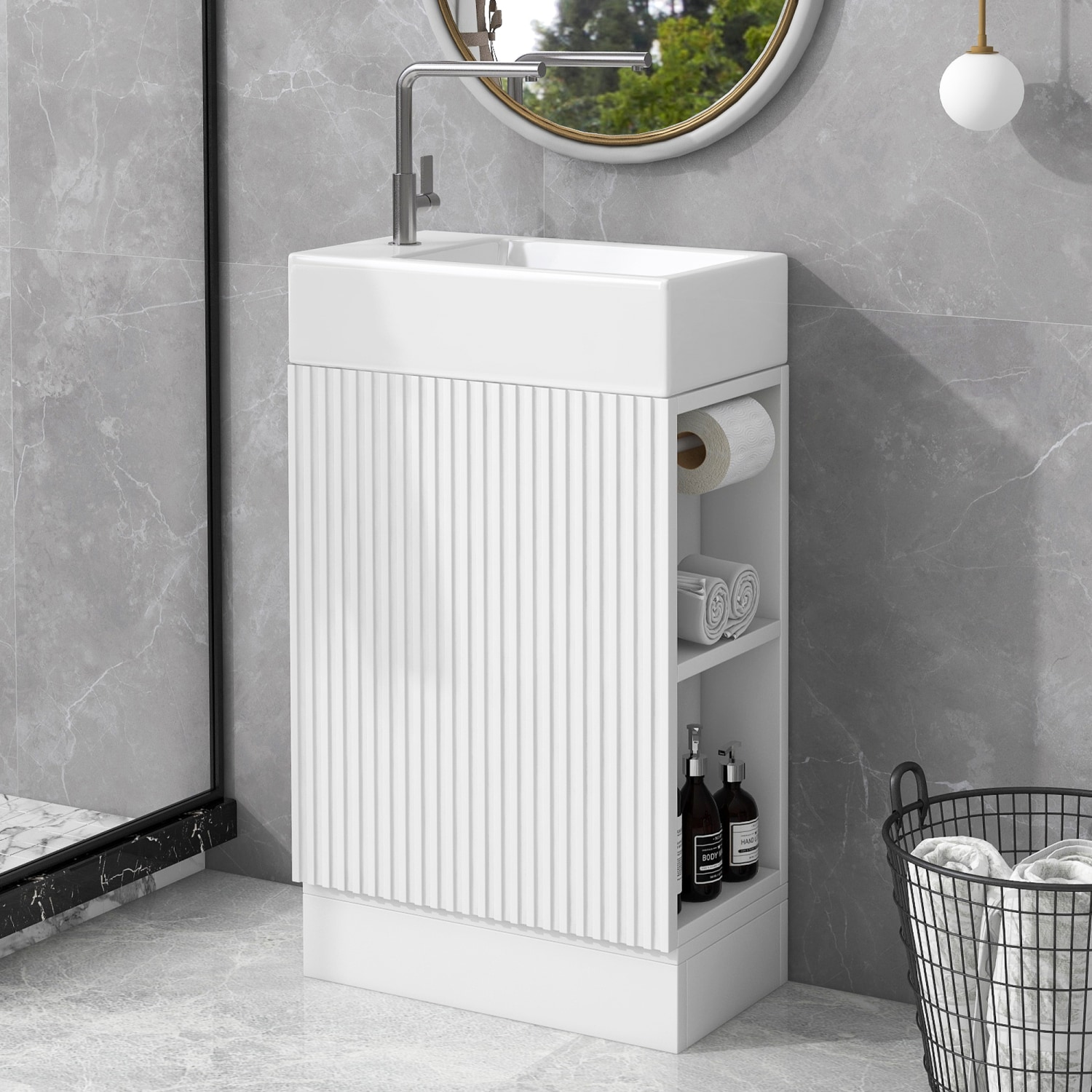 Streamdale Furniture Streamdale 18.6'' Bathroom Vanity with Sink Bathroom Vanity Cabinet with Two-tier Shelf Left or Right Orientation White