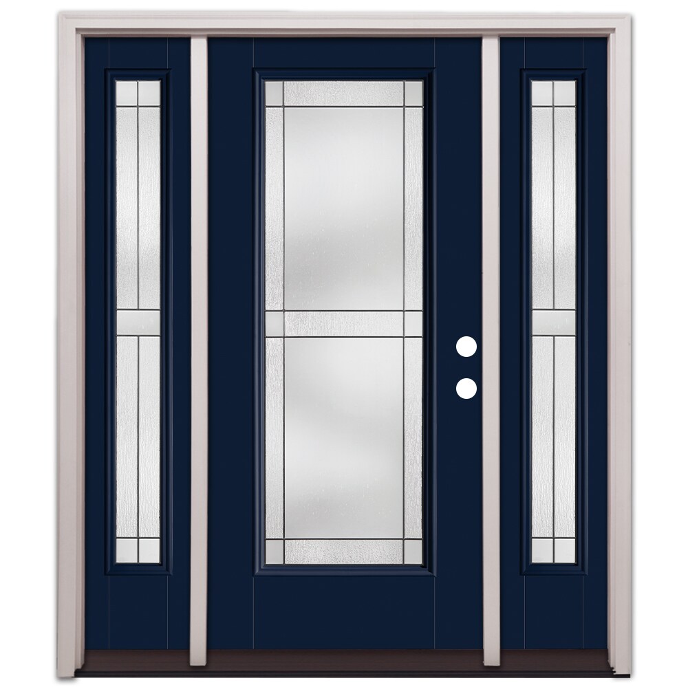 Therma-Tru TT651755SOS Grid Entry Door 68-in x 80-in x 4-9/16-in Fiberglass Full lite Left-hand inswing Navy Painted Prehung Front Door with Sidelights with Brickmould Insulating core